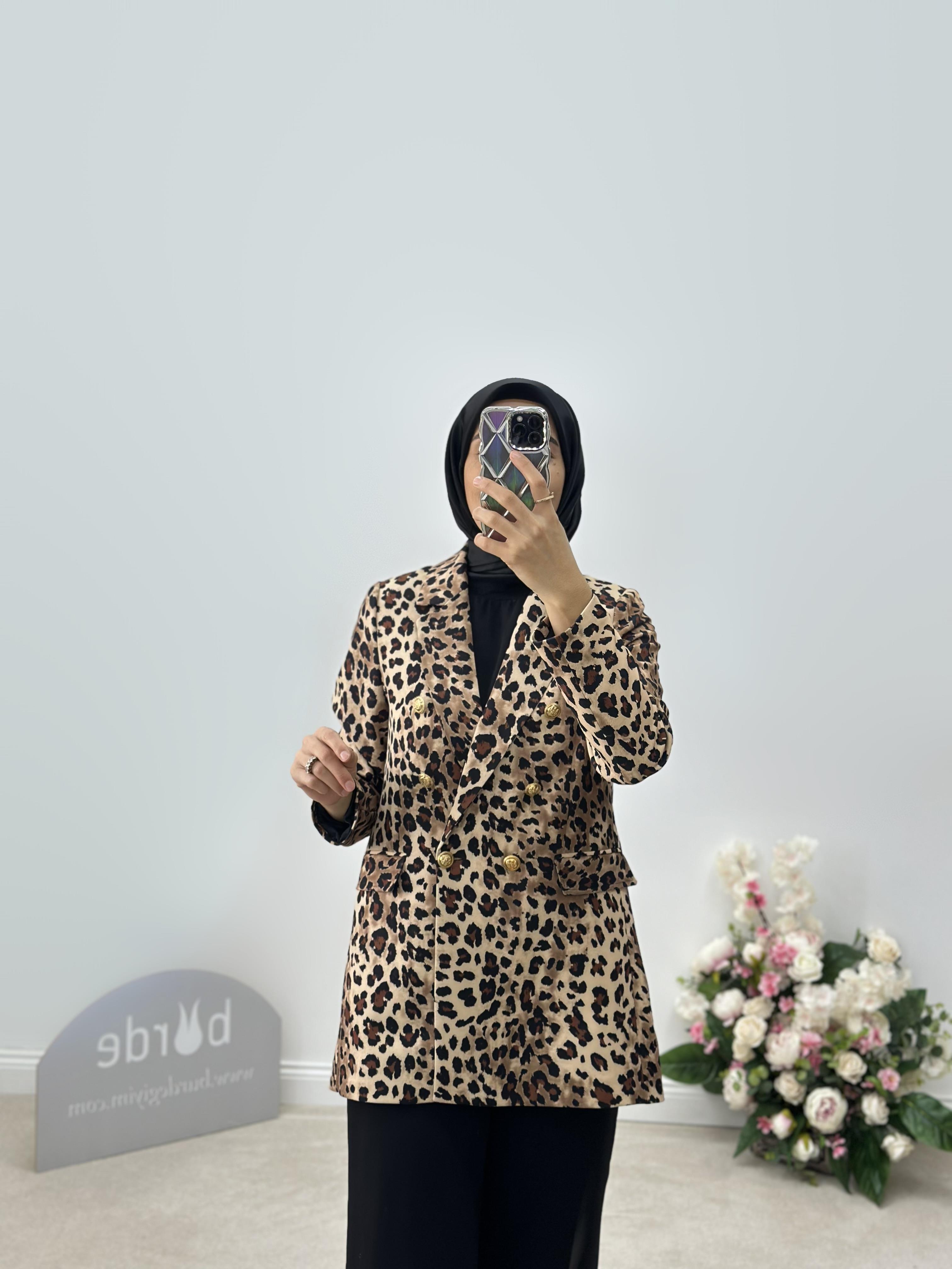 Leopar Desenli Blazer Ceket