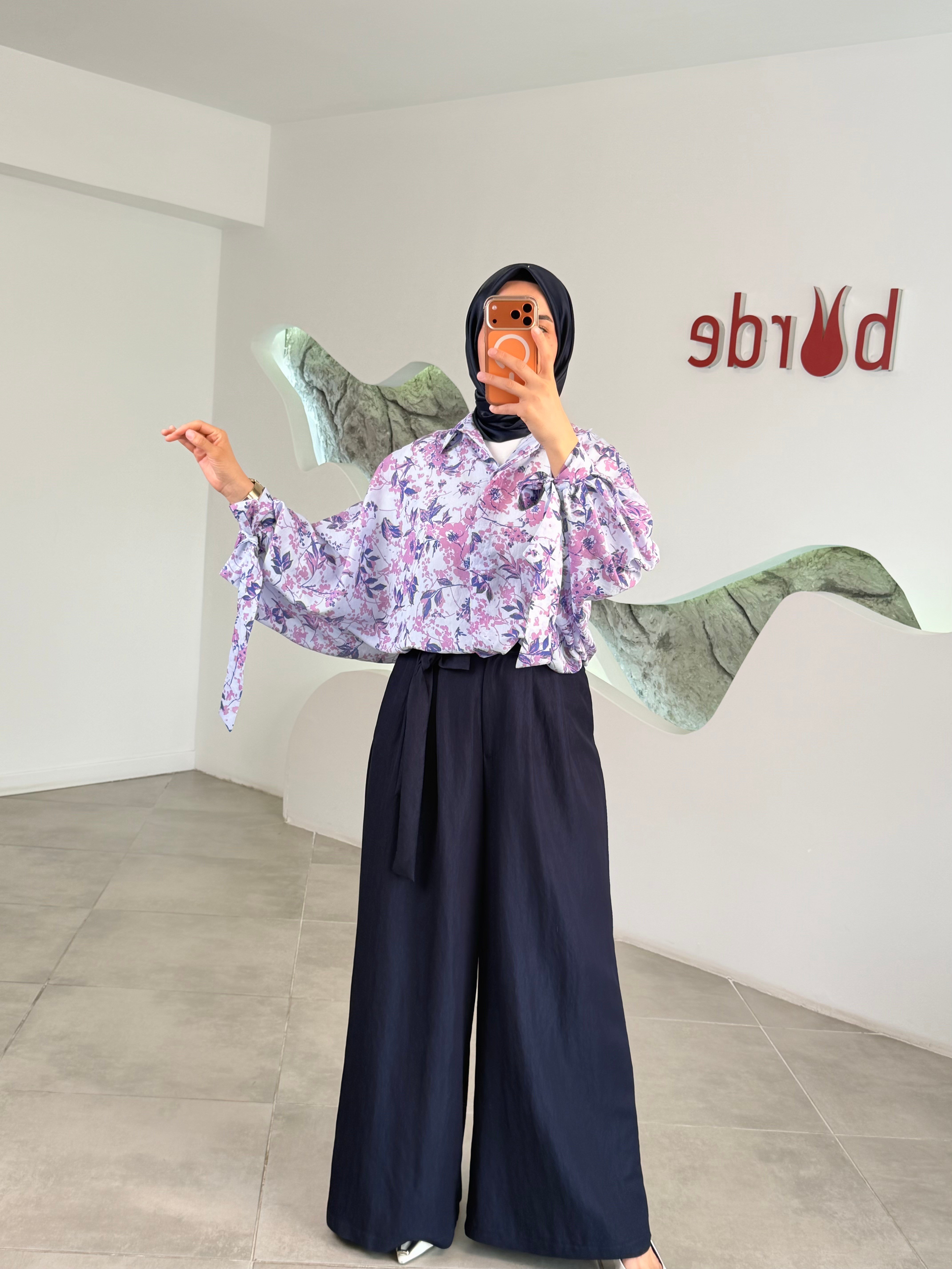 Leylak Renk Yarasa Kol Desenli Gömlek