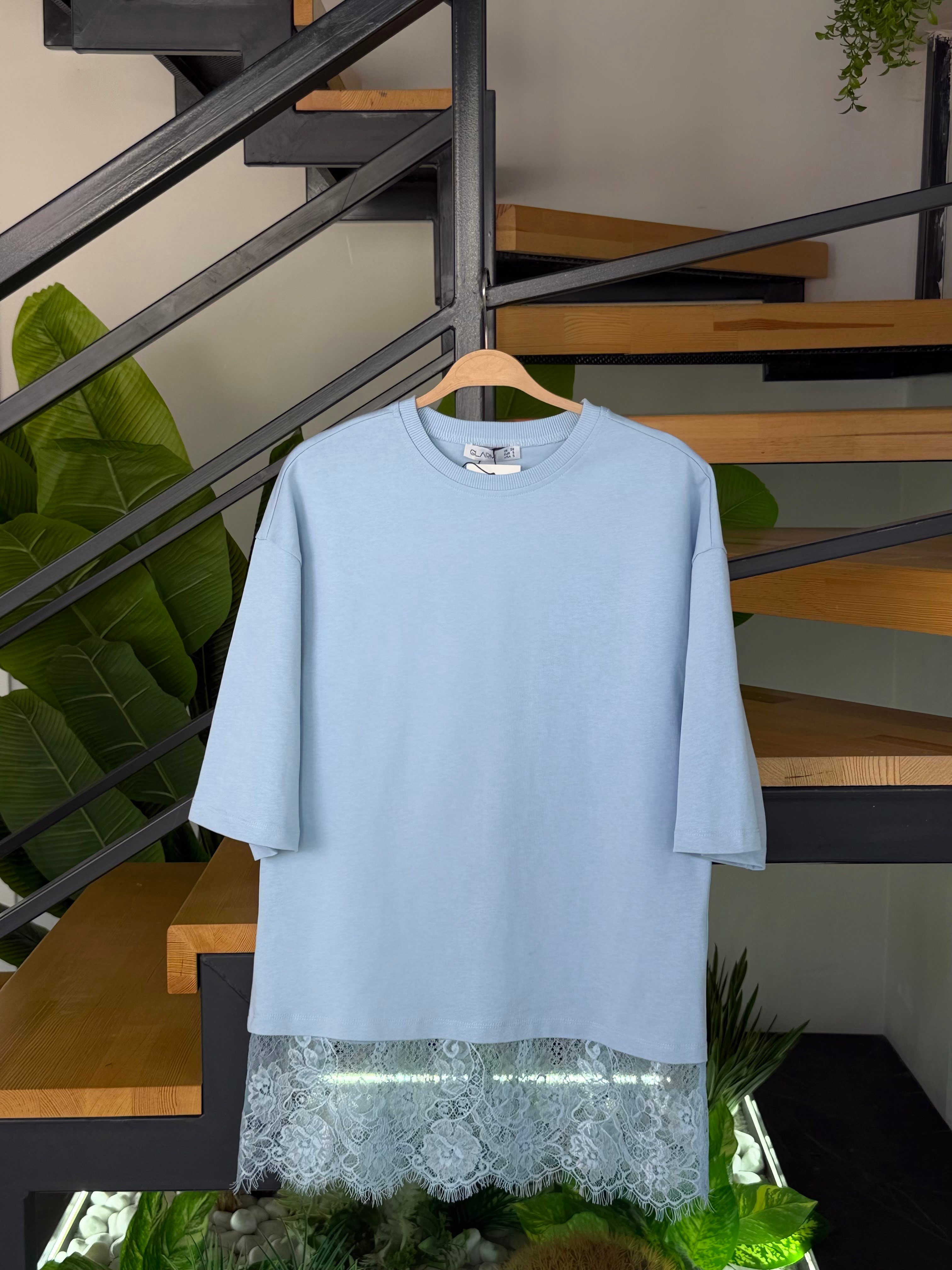 Mavi Renk Dantelli Süprem T-Shirt