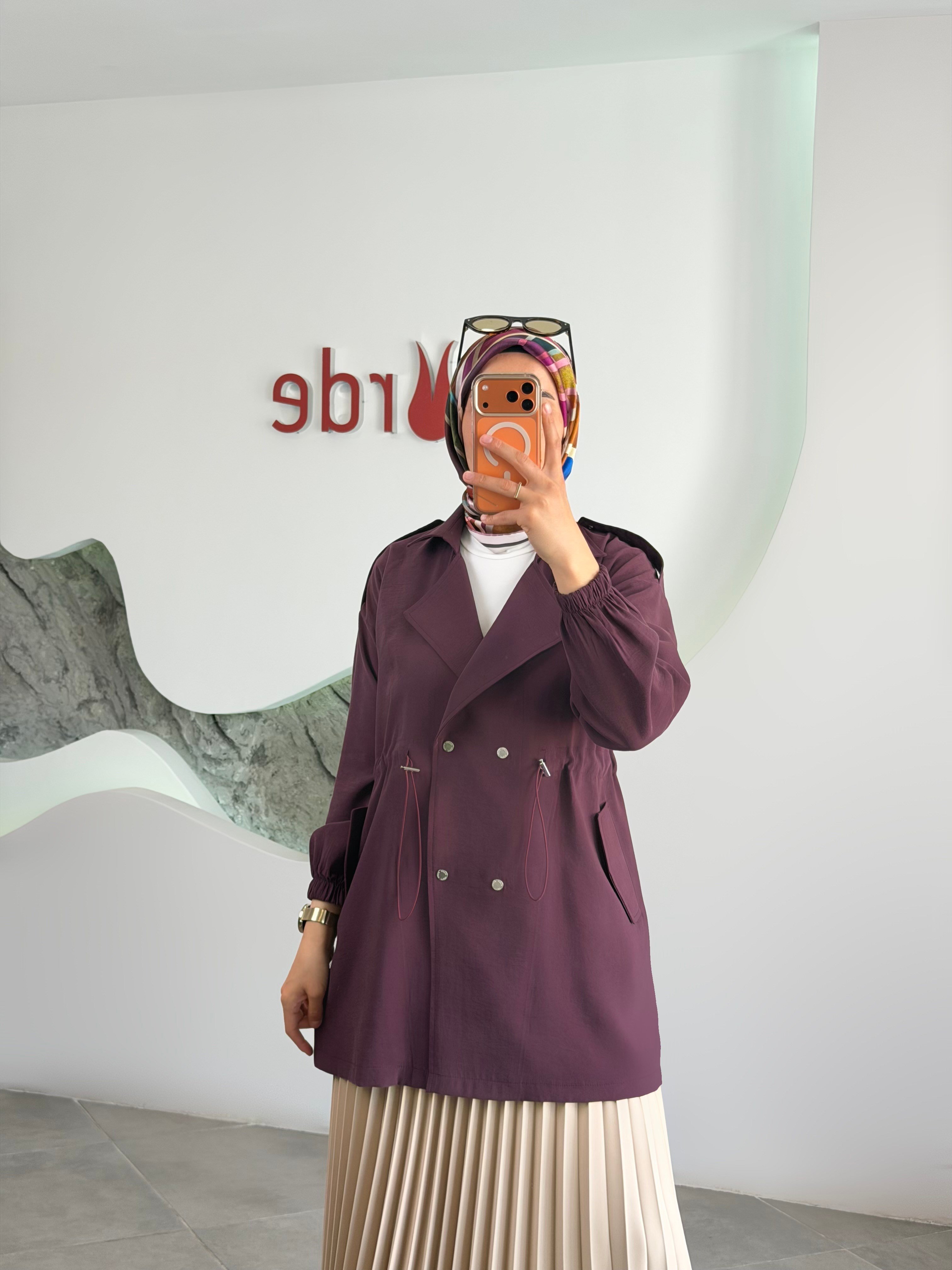 Mürdüm Renk Beli Tünelli Bomber Ceket