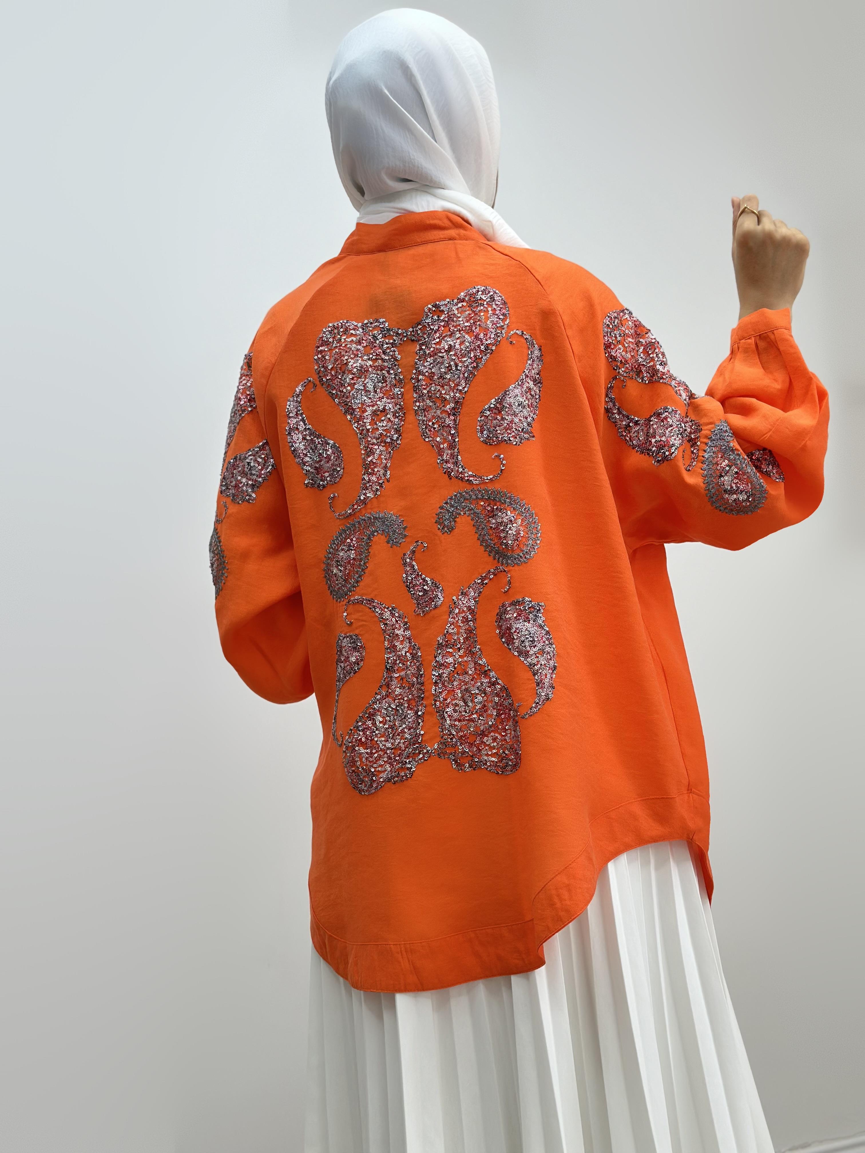 Natural Kumaş Nakışlı Ve Pul İşlemeli Kimono