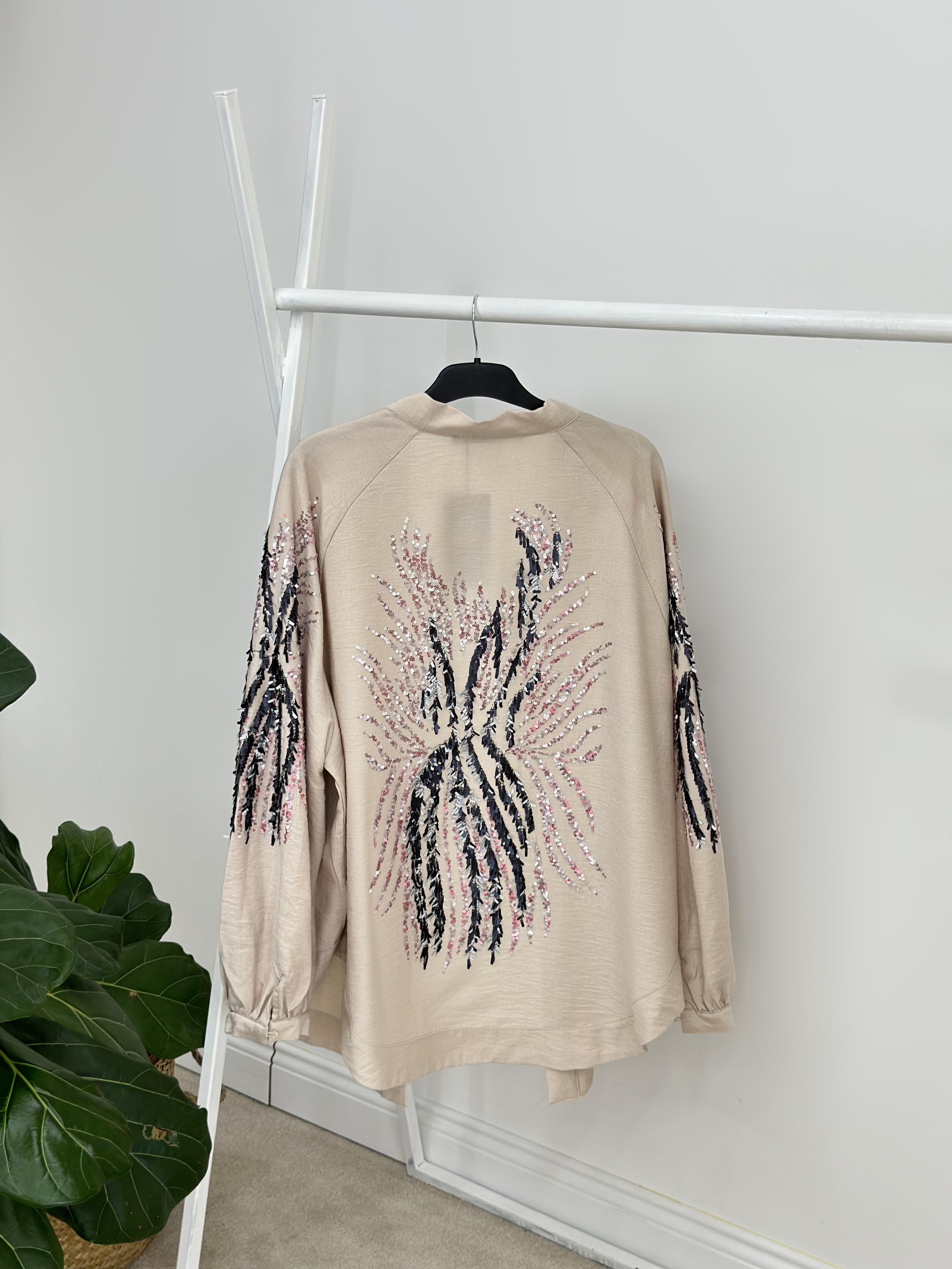 Natural Kumaş Nakışlı Ve Pul İşlemeli Kimono