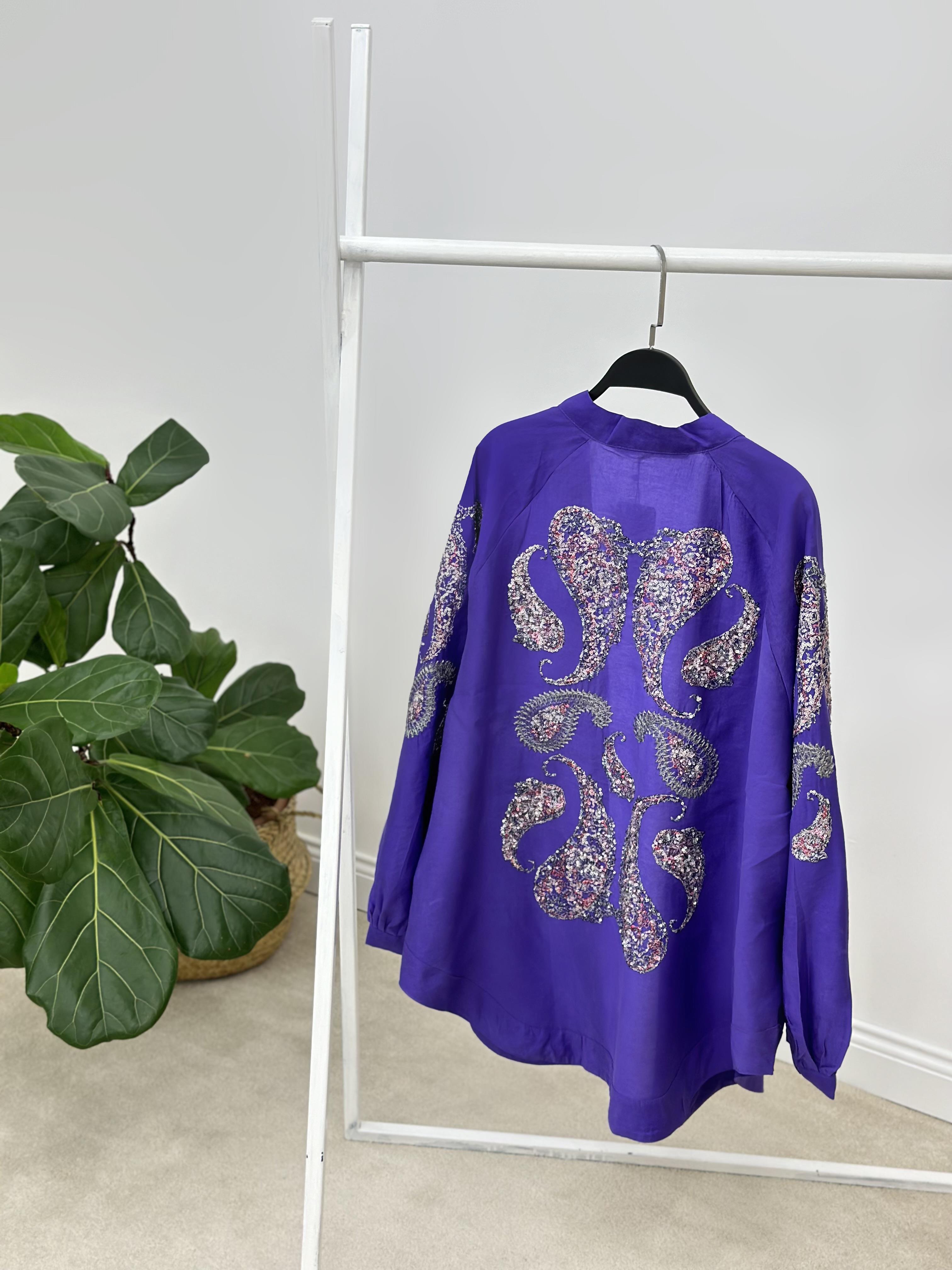 Natural Kumaş Nakışlı Ve Pul İşlemeli Kimono