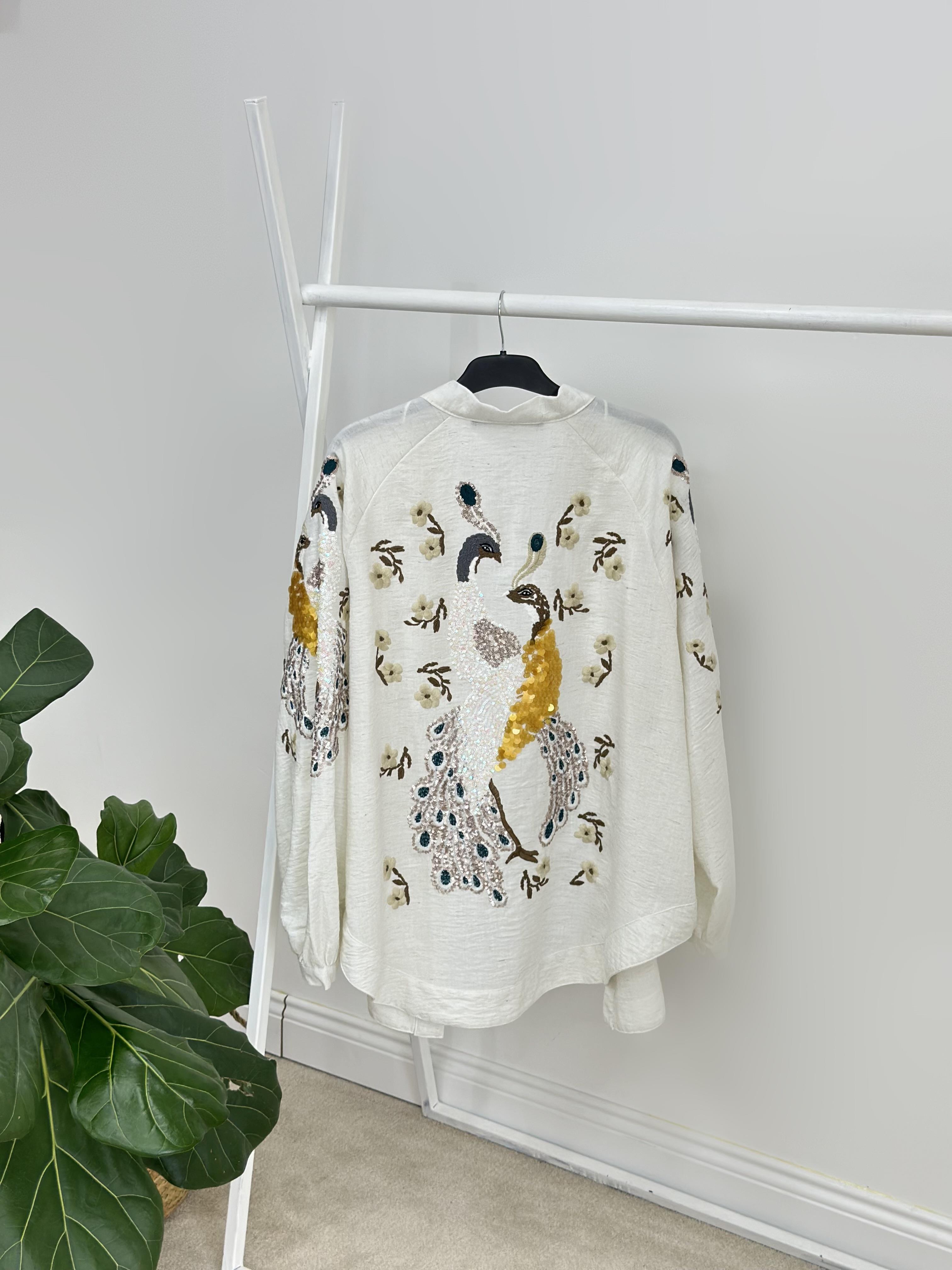 Natural Kumaş Nakışlı Ve Pul İşlemeli Kimono