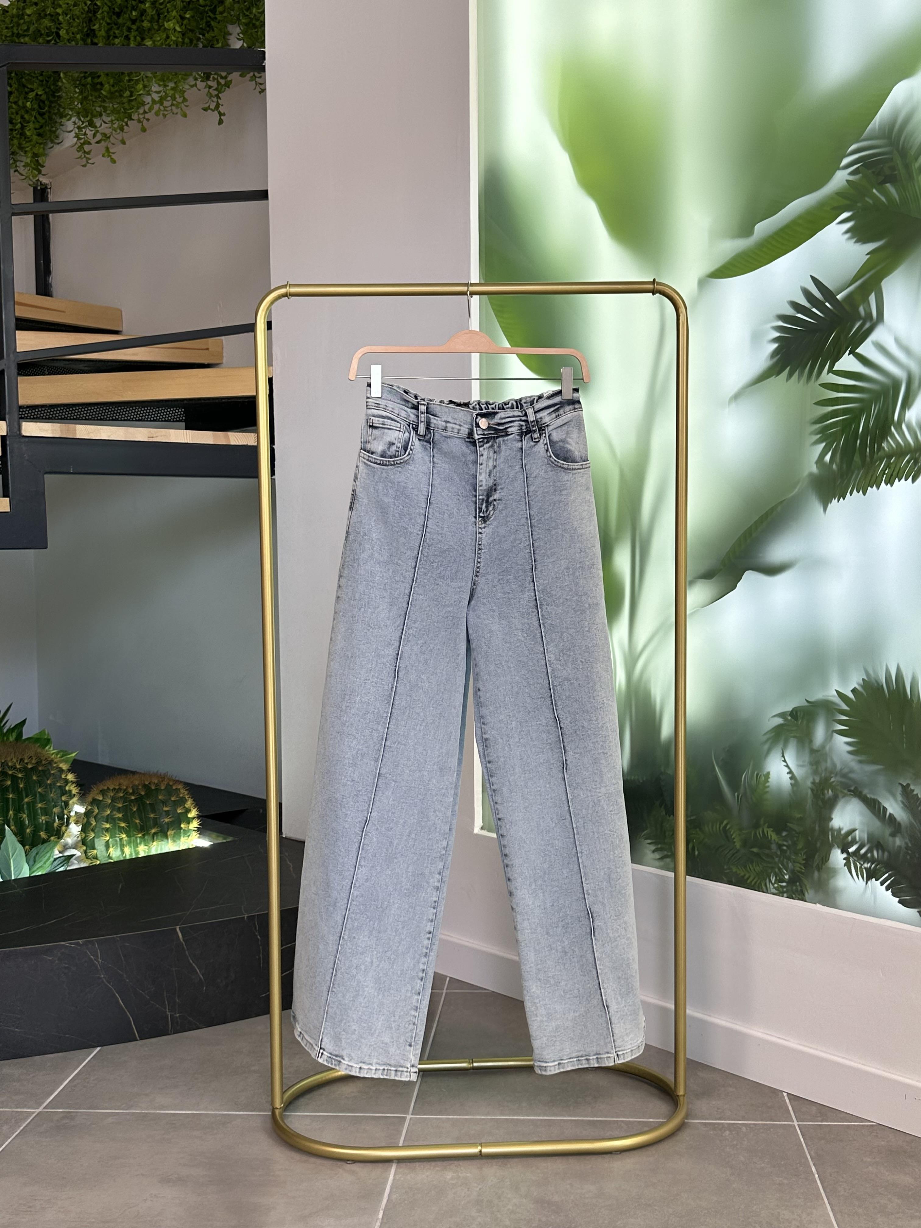 Nervürlü Esnek Bol Paça Kadın Jean Açık Mavi 