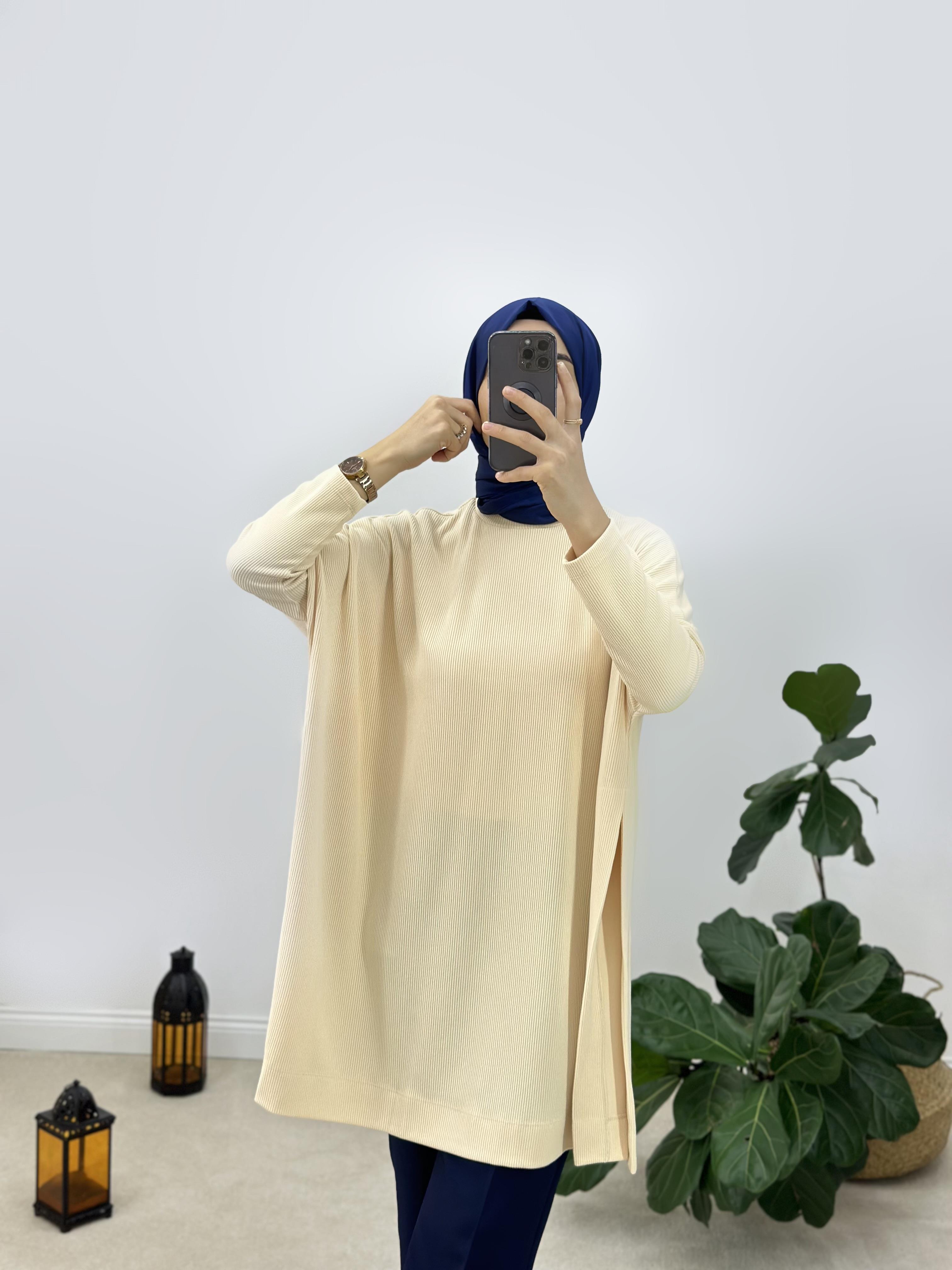 Örme Kumaş Yırtmaçlı Oversize Tunik