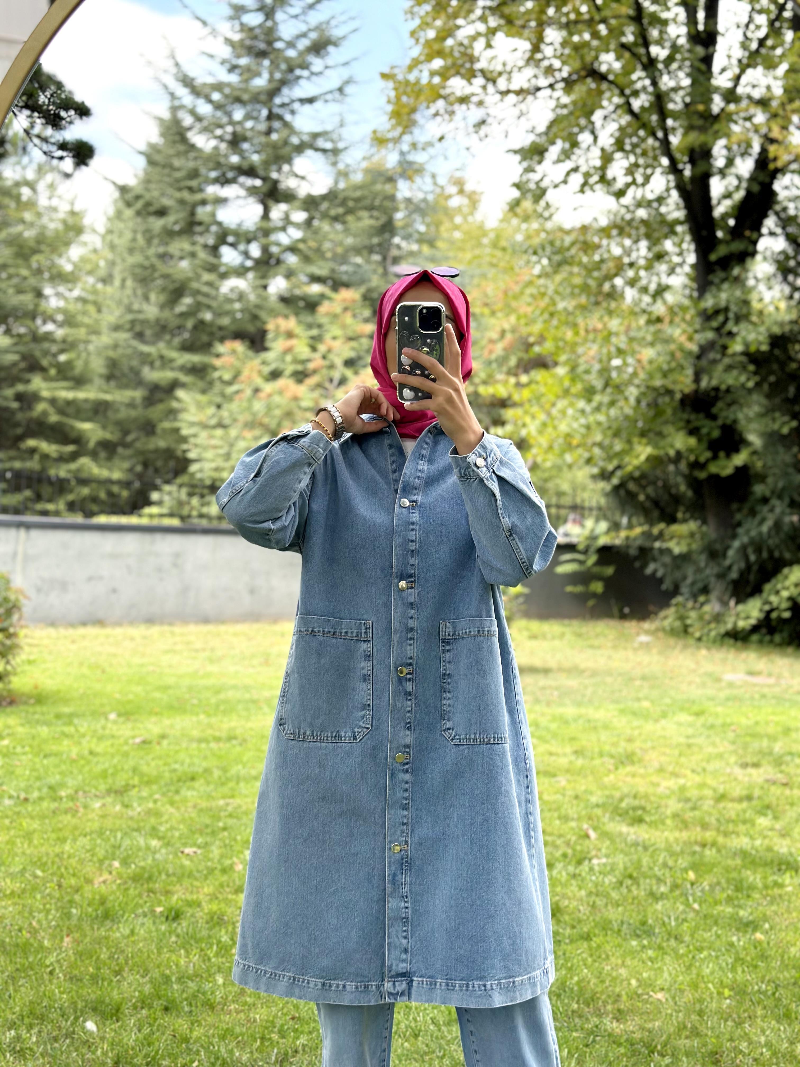 Oversize Uzun Denim Ceket 