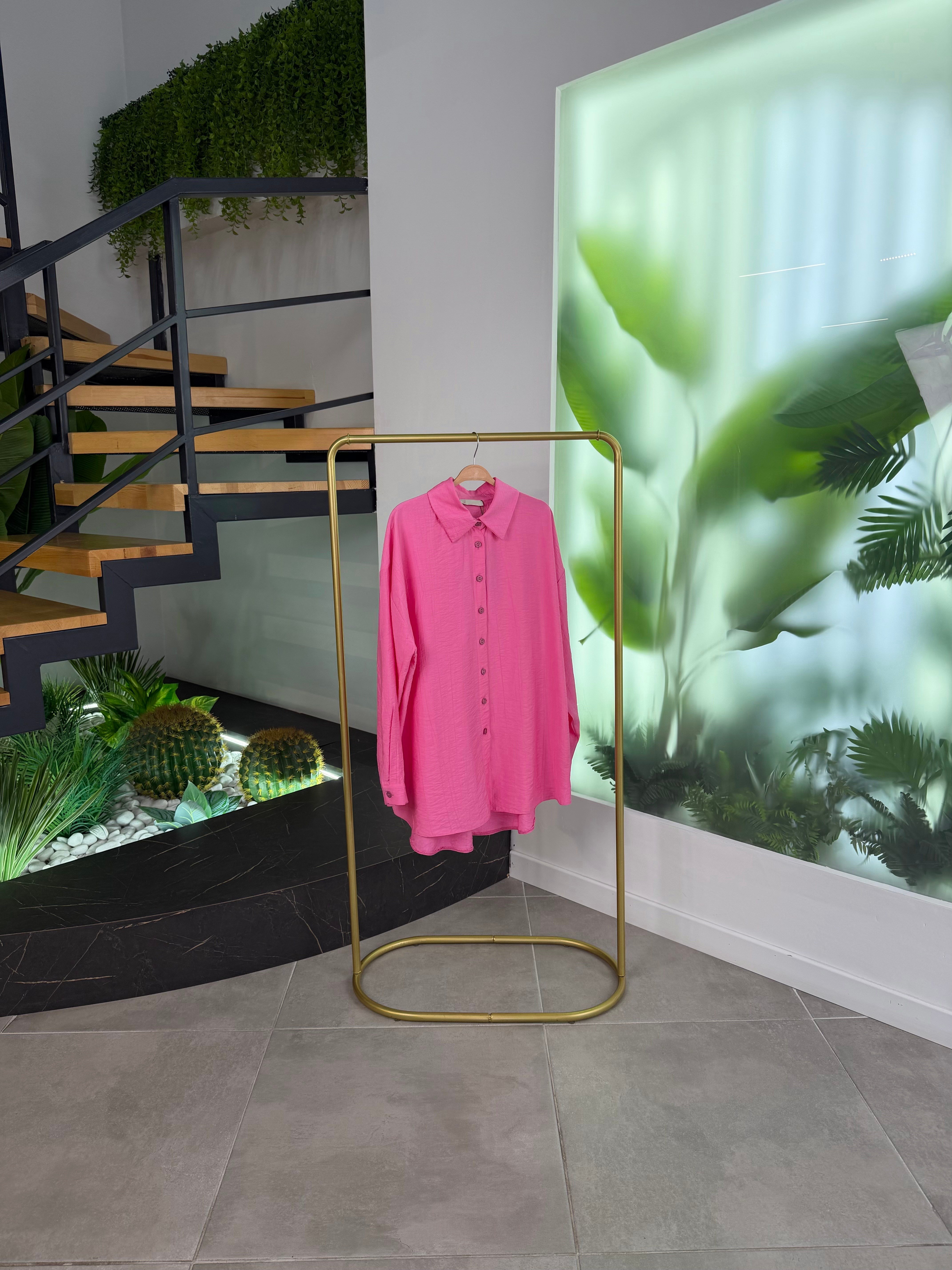 Pembe Renk Gofre Kumaş Gömlek