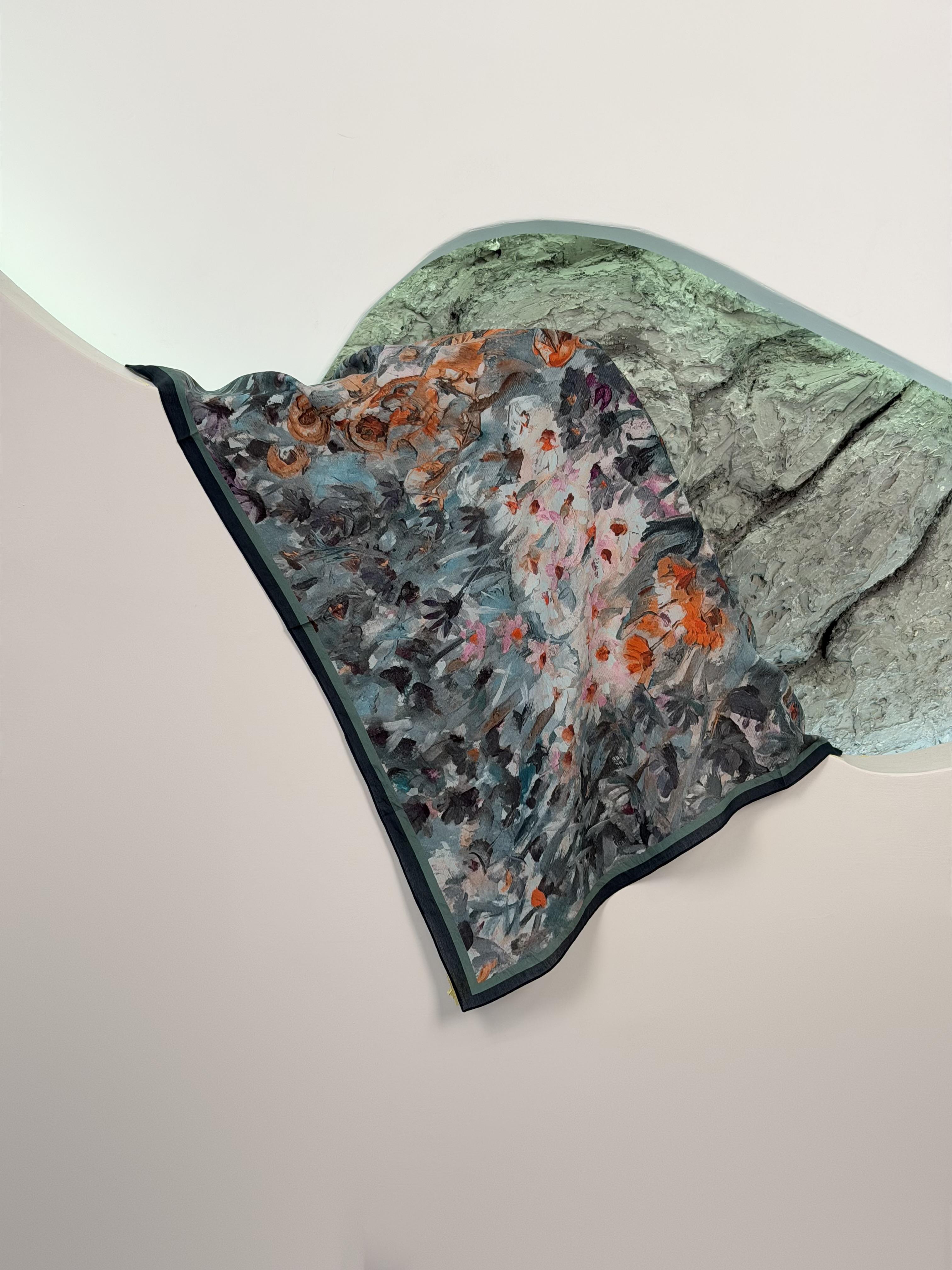 Petrol Renk Soft Floral Eşarp