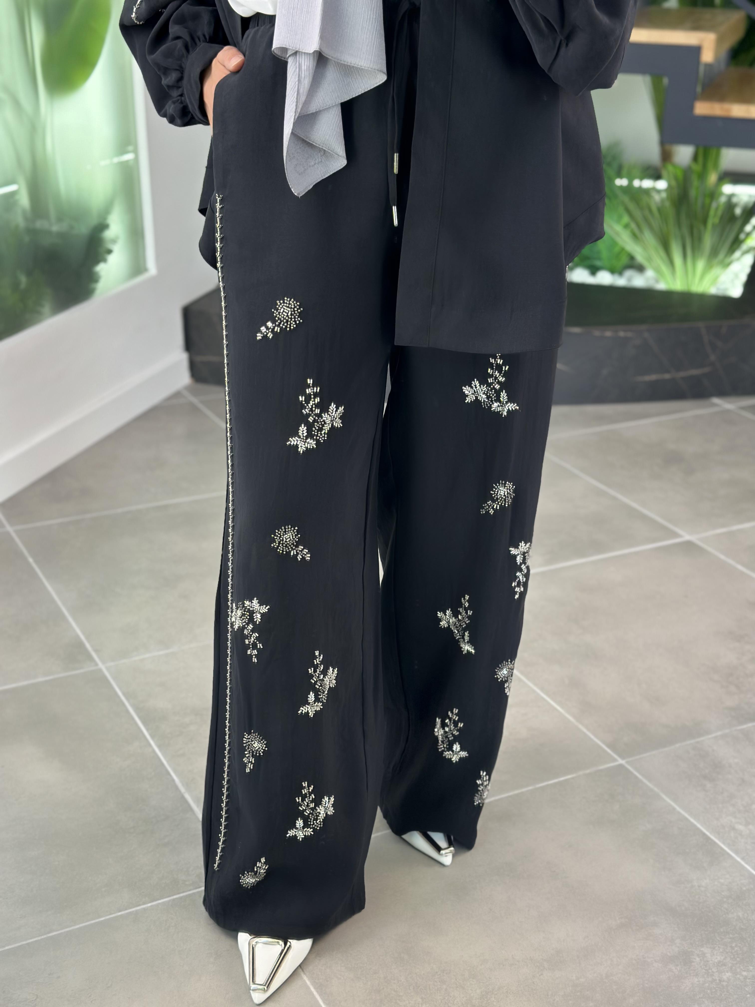 Premium Taş İşlemeli Siyah Renk Kadın Pantolon