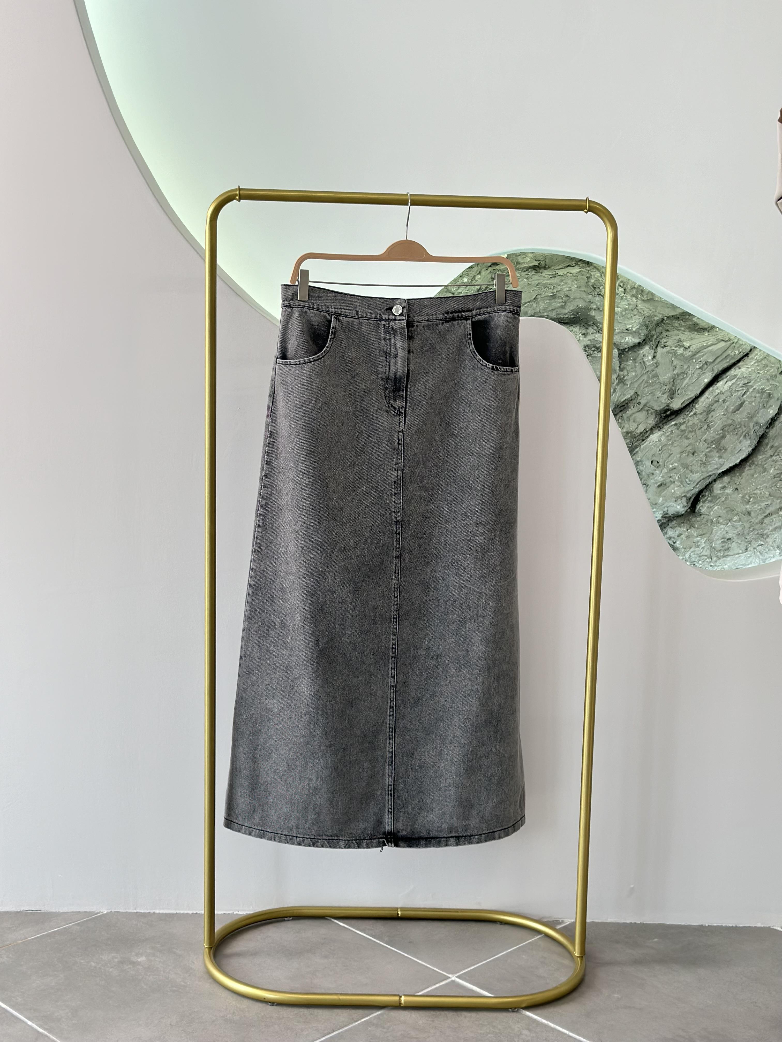 Spor Dikişli Antrasit Renk Kadın Denim Etek