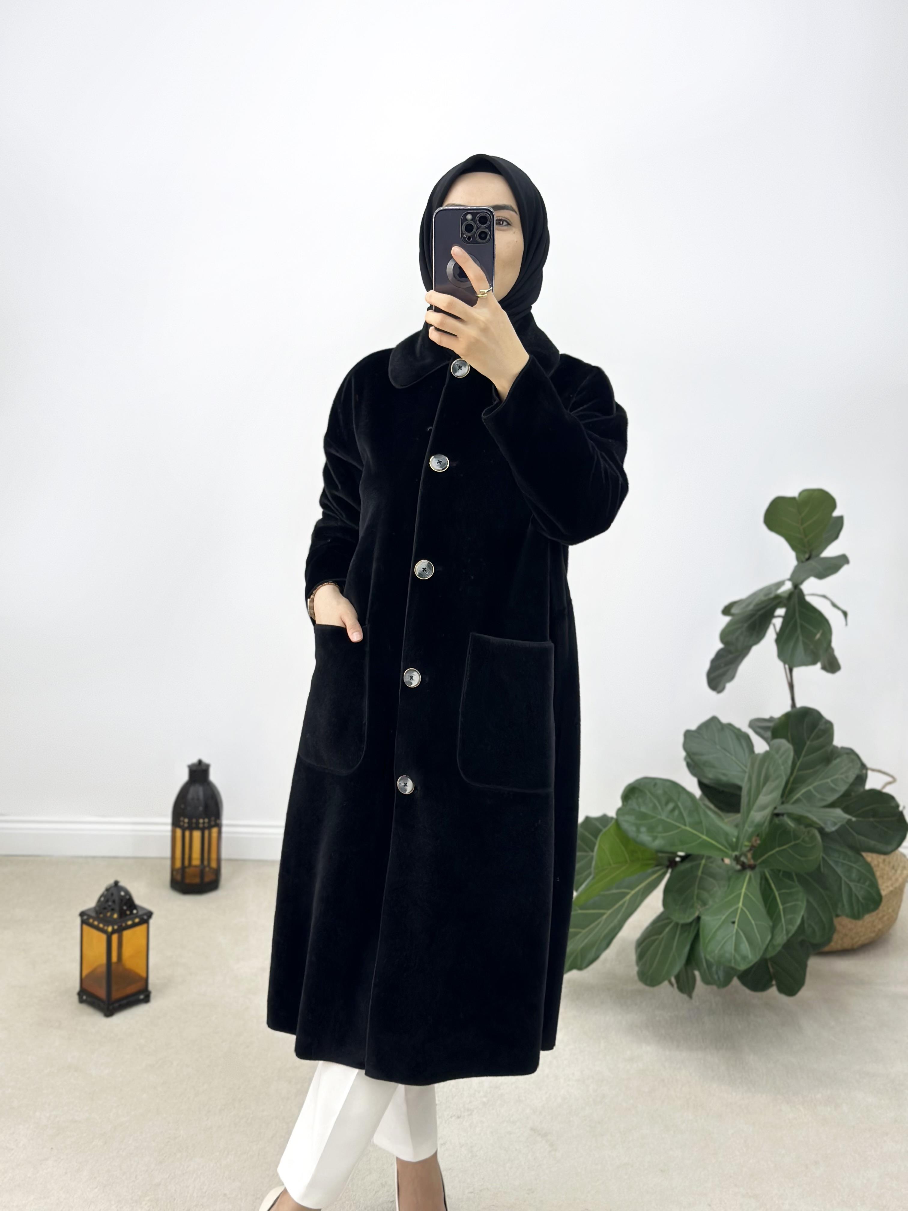 Suni Kürk Kumaş Oversize Kaban