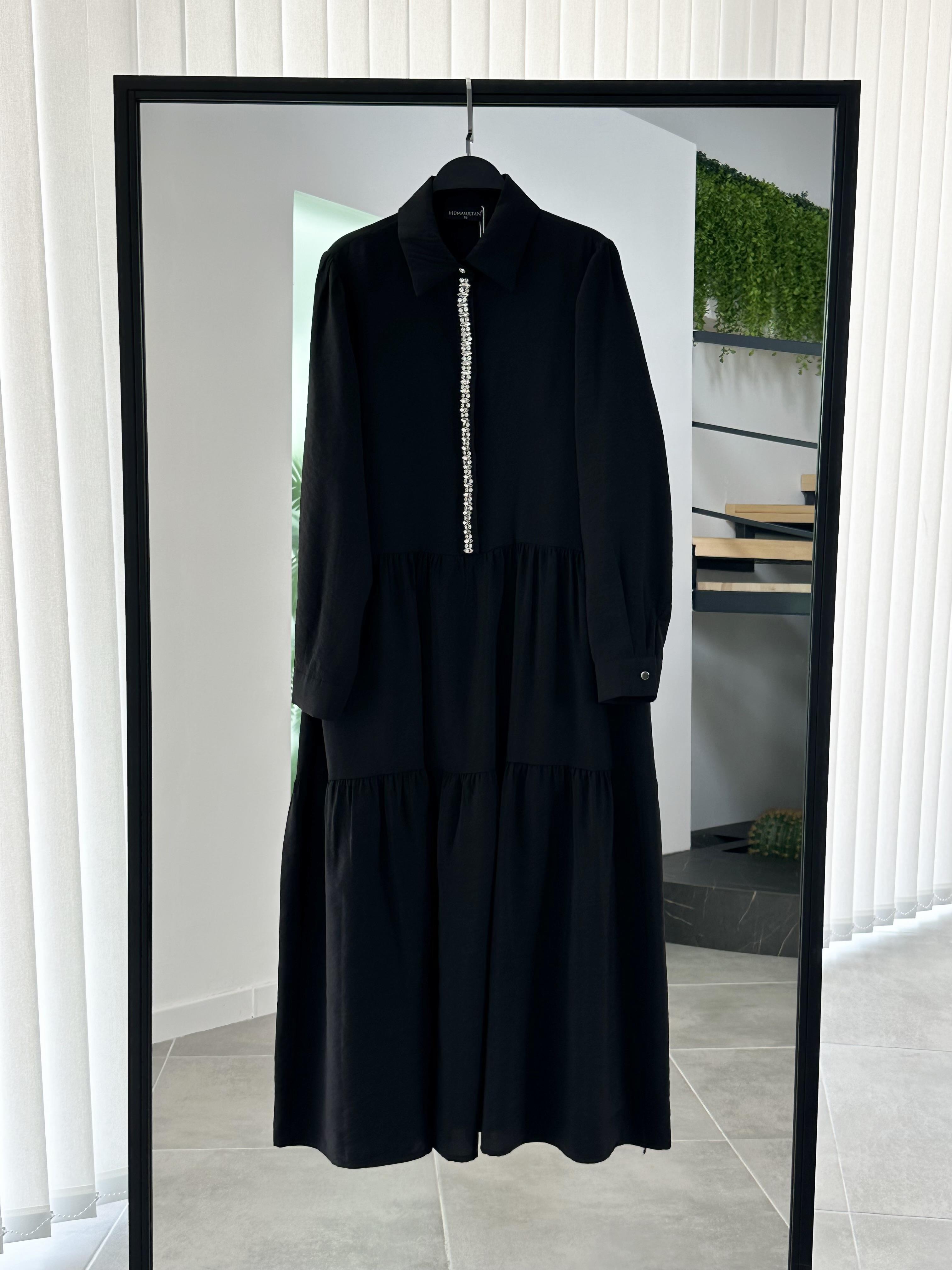 Taş Detaylı Parçalı Siyah Renk Kadın Elbise