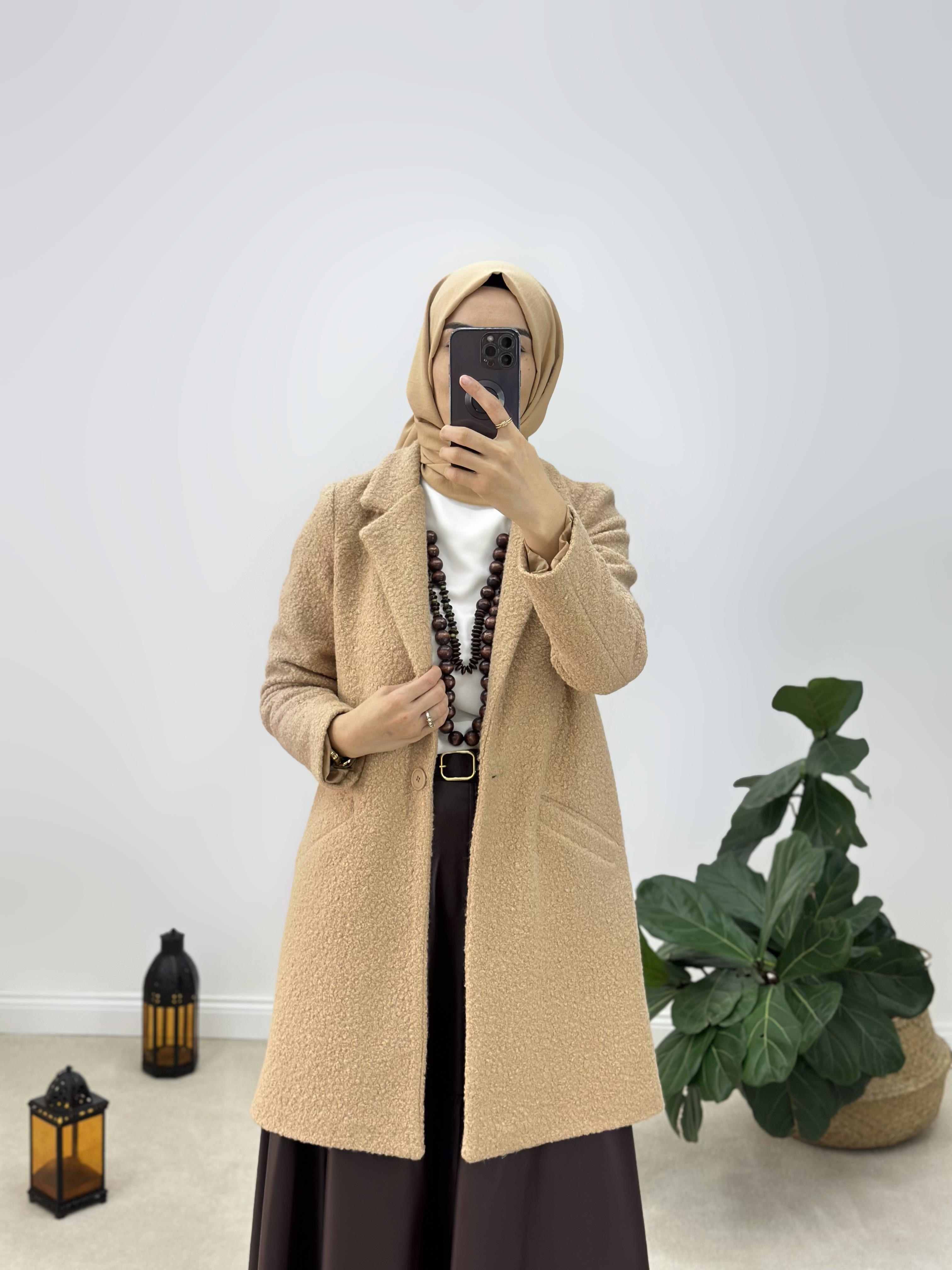 Tek Düğme Astarlı Buklet Kaban