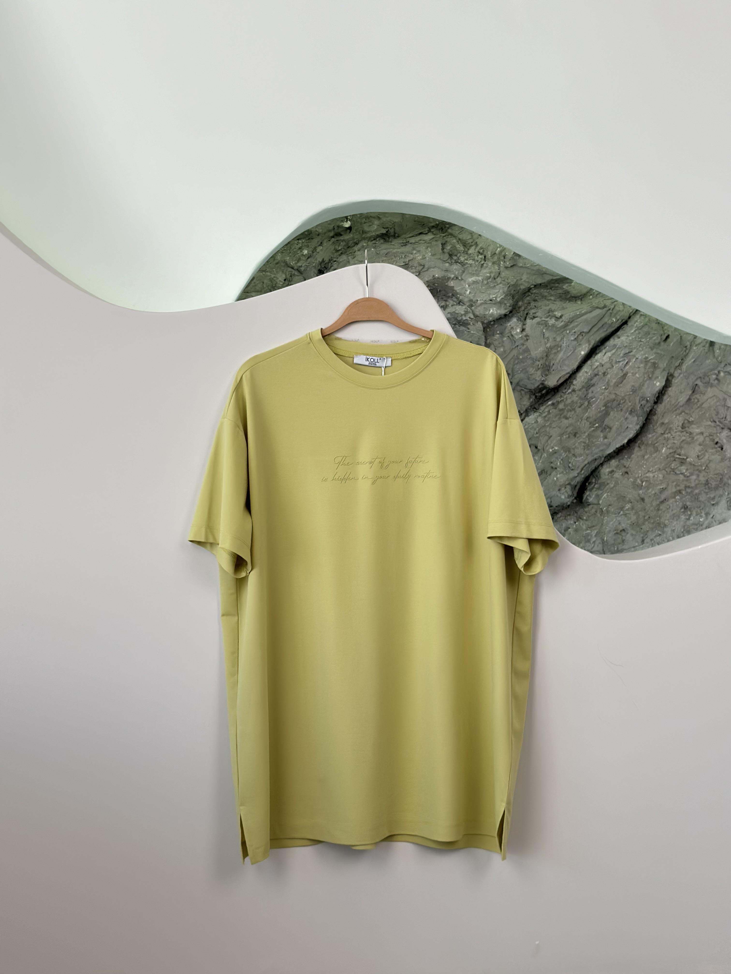 Tonaton Yüksek Baskılı Açık Lime Renk Kadın Basic T-shirt