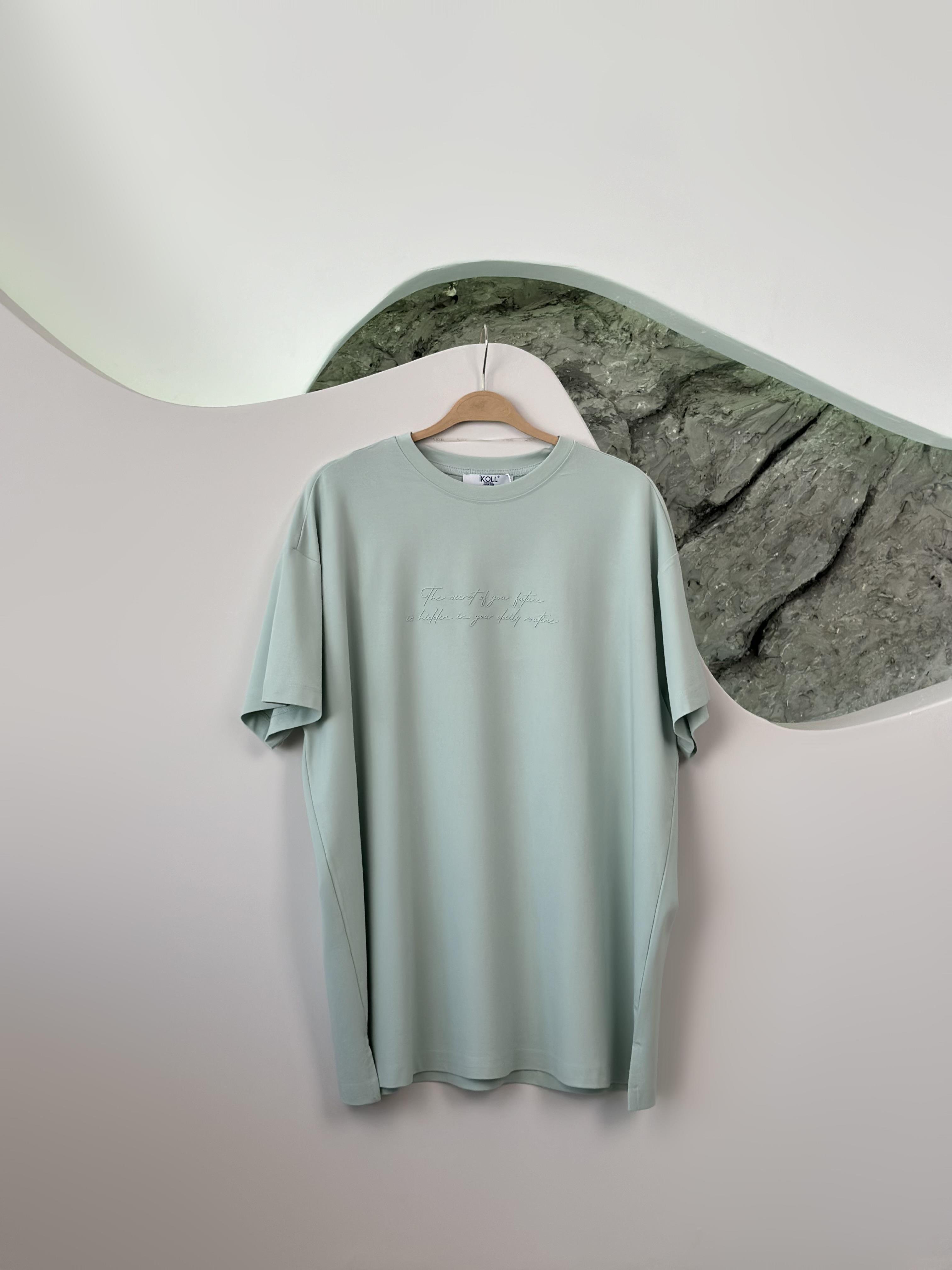 Tonaton Yüksek Baskılı Açık Mint Renk Kadın Basic T-shirt