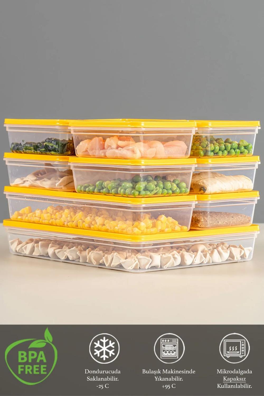 11li Buzdolabı Organizer Mikrodalga Ve Difrize Uygun Saklama Kabı 1x2400ml - 2x1170ml - 8x600ml