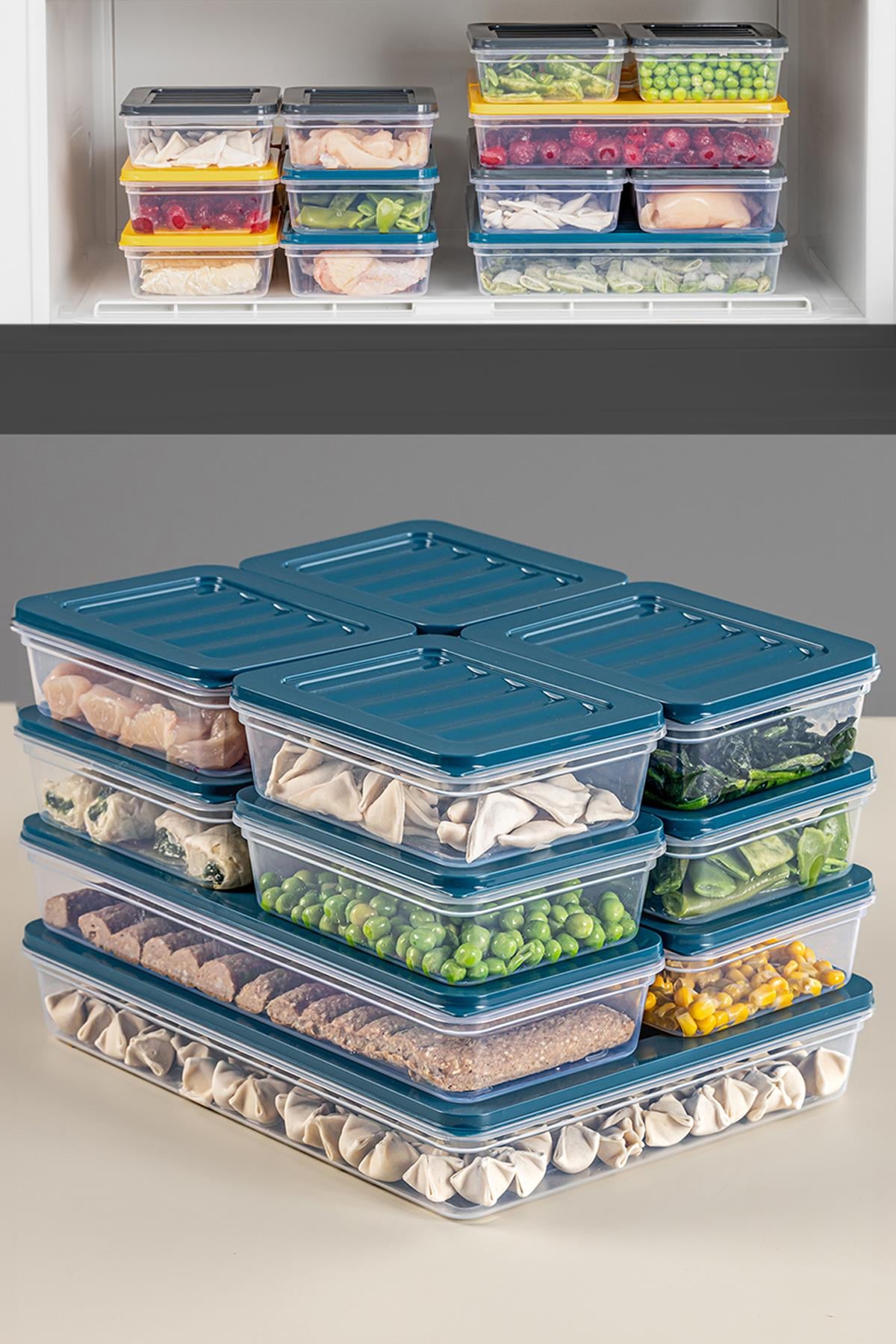 11li Mikrodalga Uyumlu Saklama Kabı, Erzak Kabı 1x2400ml - 2x1170ml - 8x600ml
