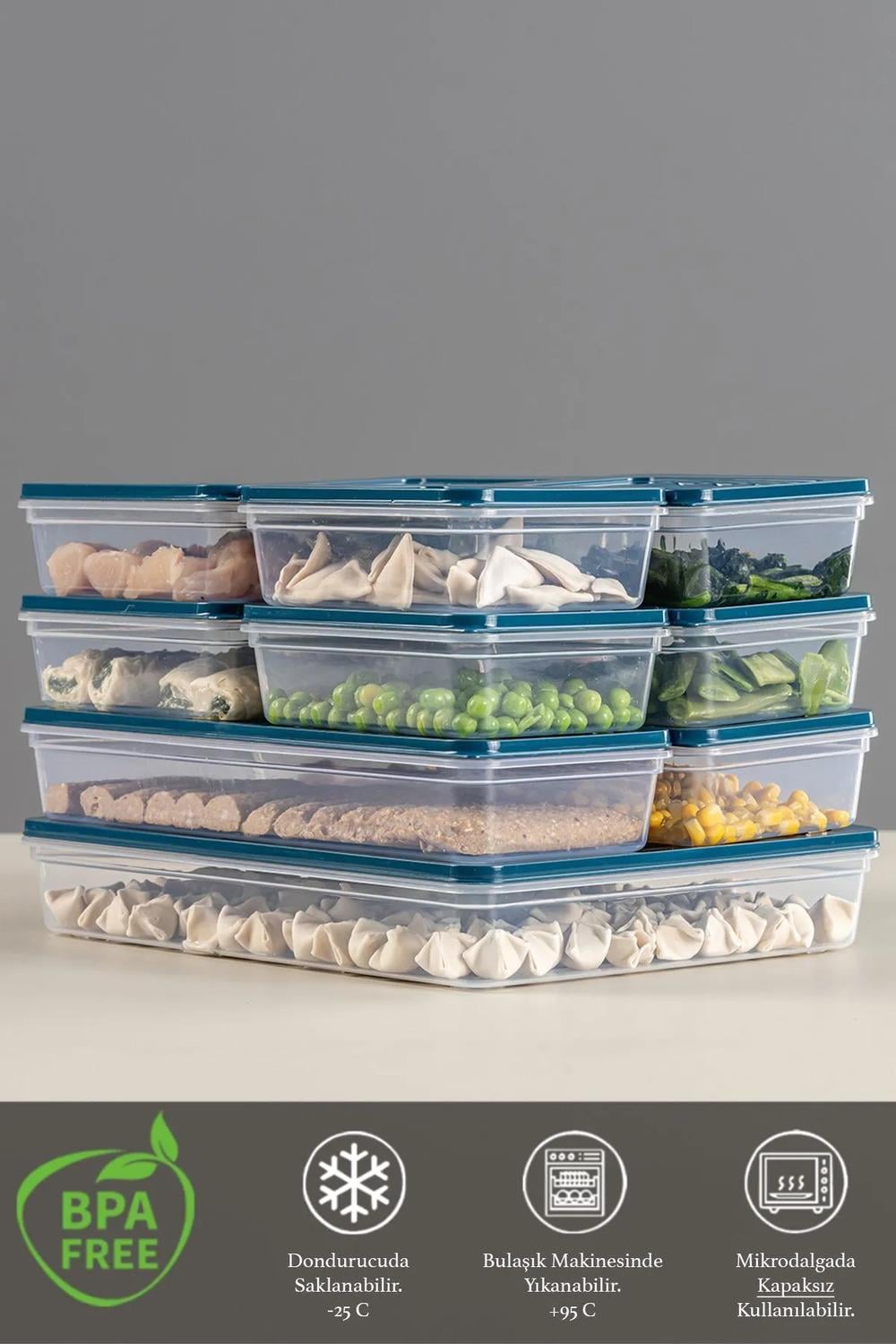 11li Mikrodalga Uyumlu Saklama Kabı, Erzak Kabı 1x2400ml - 2x1170ml - 8x600ml