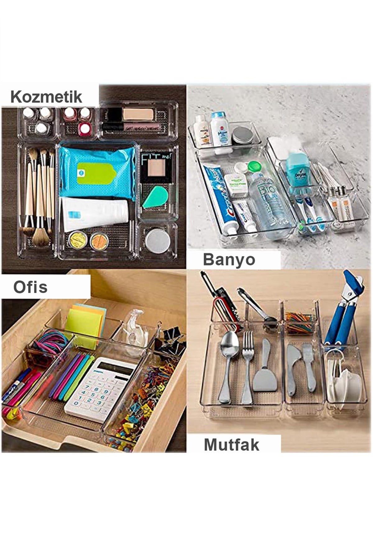12 Parça Modüler Saklama Kabı - Çekmece İçi Düzenleyici, Banyo Makyaj Takı Organizeri