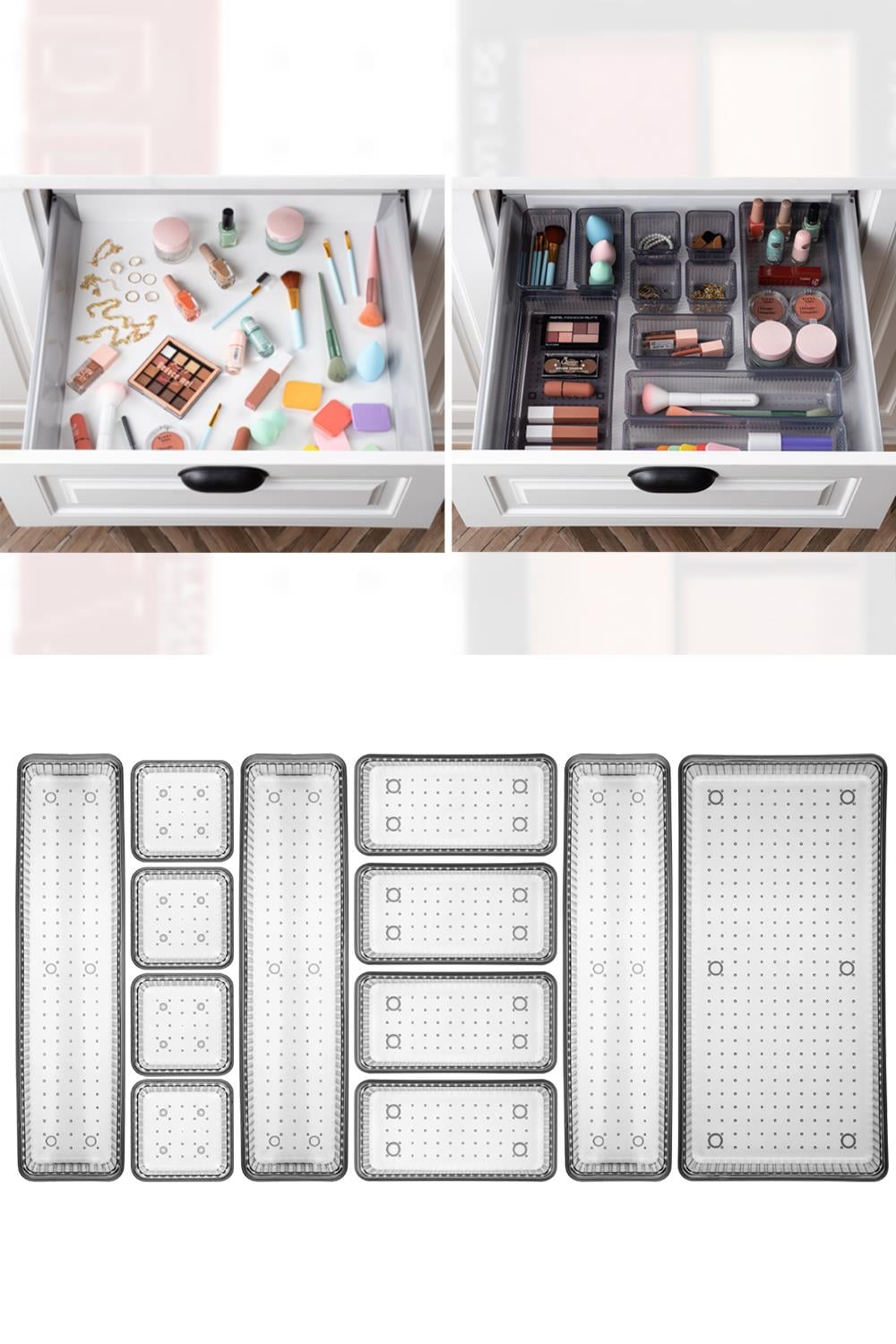 12li Modüler Takı Makyaj Organizer - Banyo Çekmece İçi Düzenleyici Set Siyah