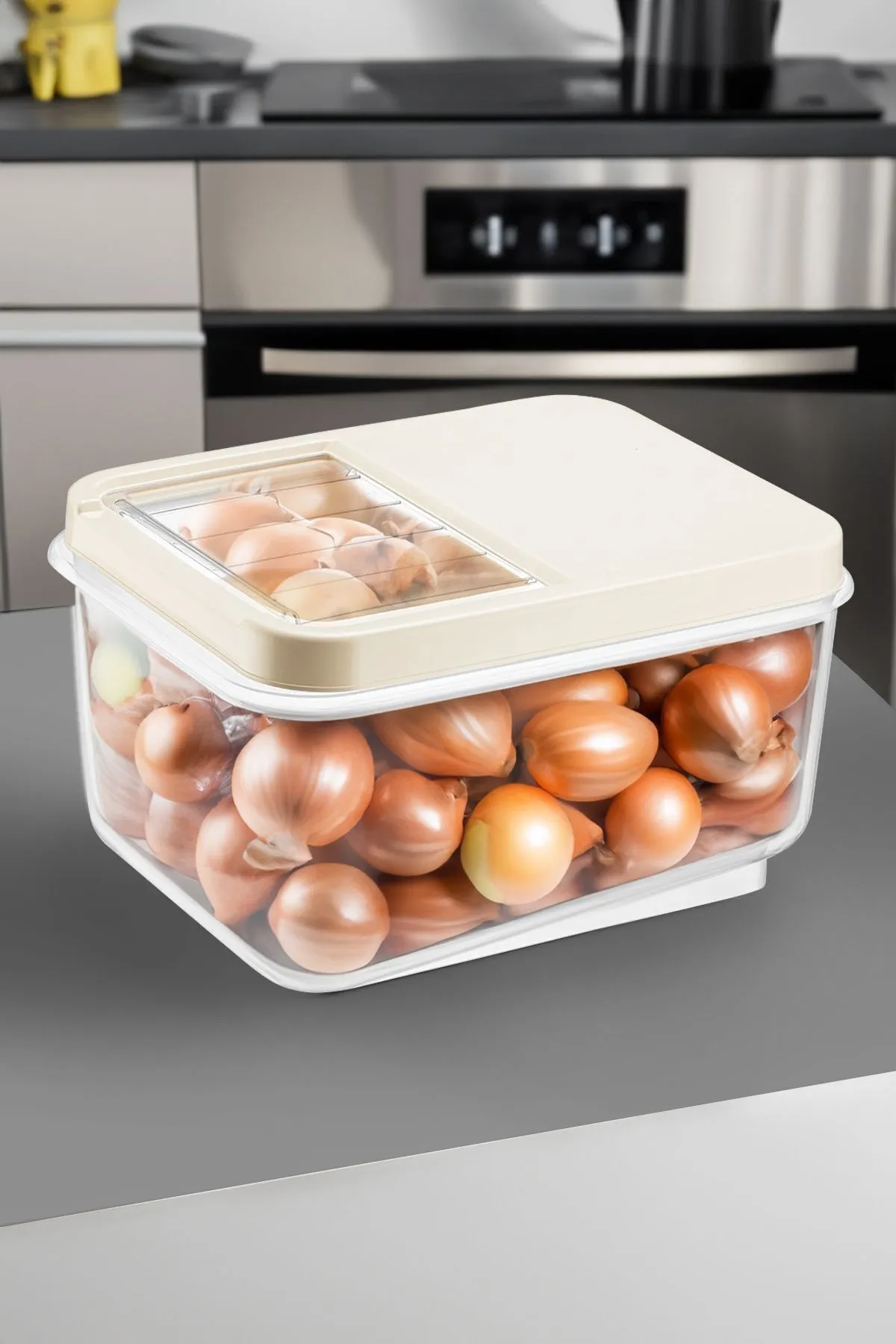 16 Litre Sürgülü Kapak Sebzelik - Patates Soğan Sebze Saklama Kabı Erzak Saklama Kabı Krem