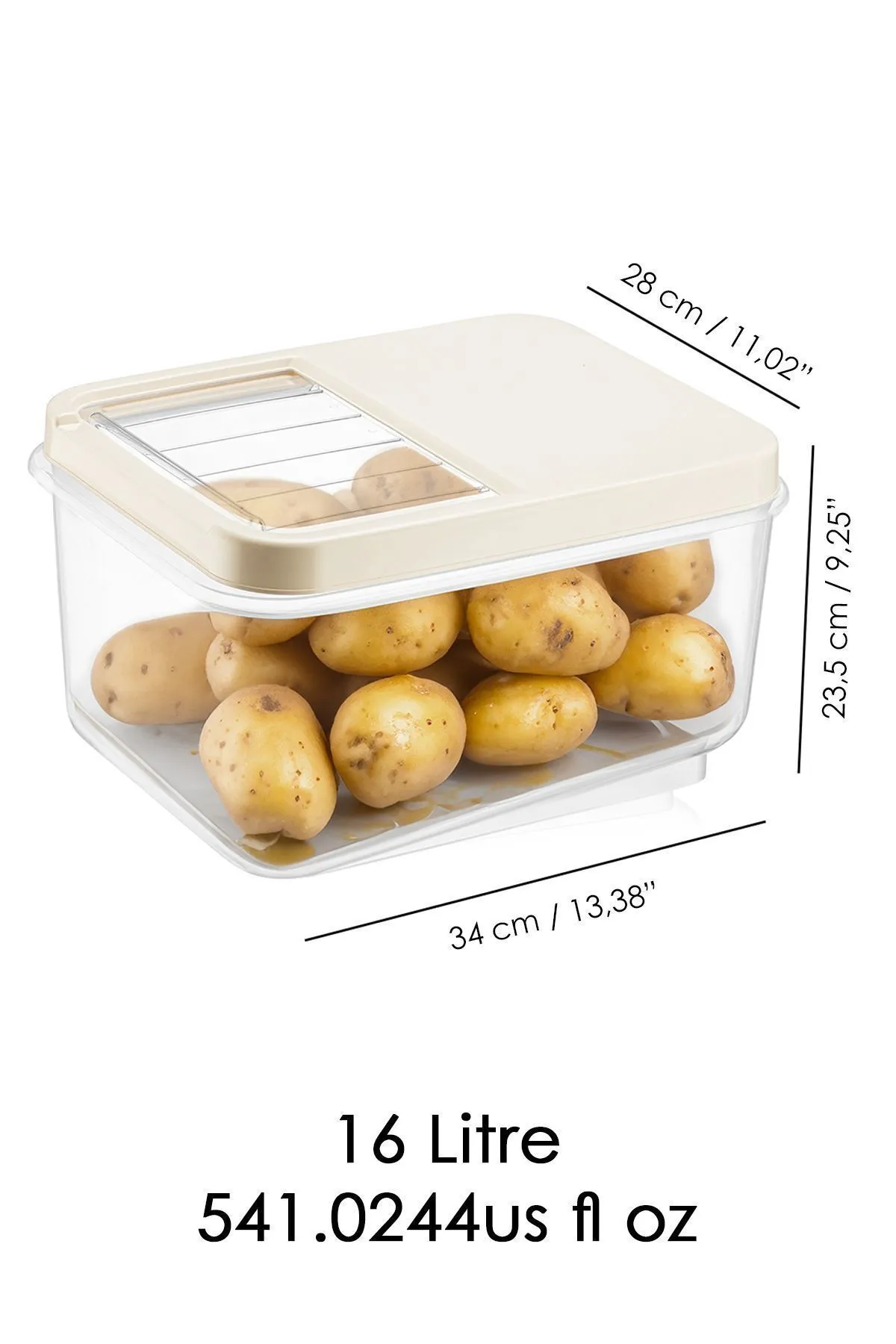 16 Litre Sürgülü Kapak Sebzelik - Patates Soğan Sebze Saklama Kabı Erzak Saklama Kabı Krem