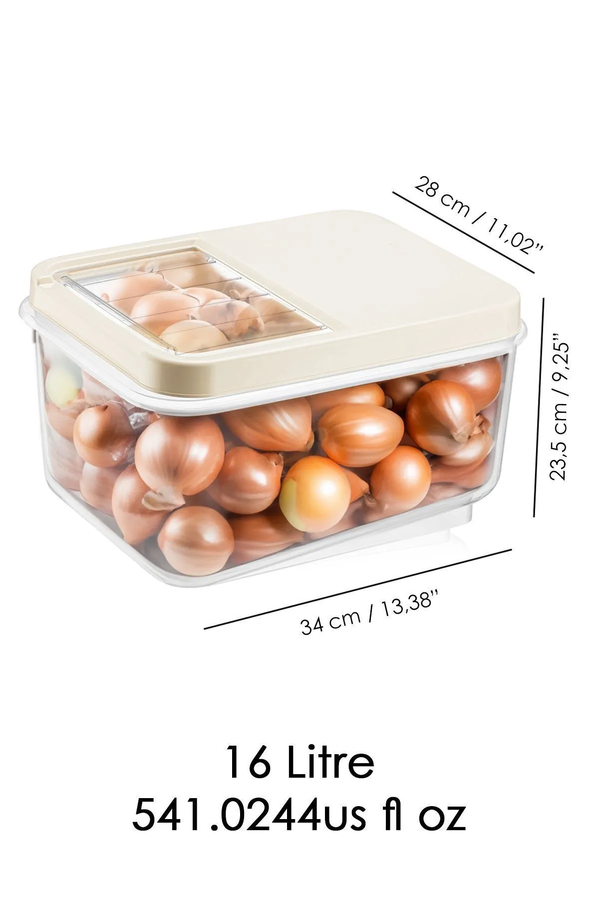 2li 16 Litre Sürgülü Kapak Sebzelik - Patates Soğan Sebze Saklama Kabı Erzak Saklama Kabı Krem