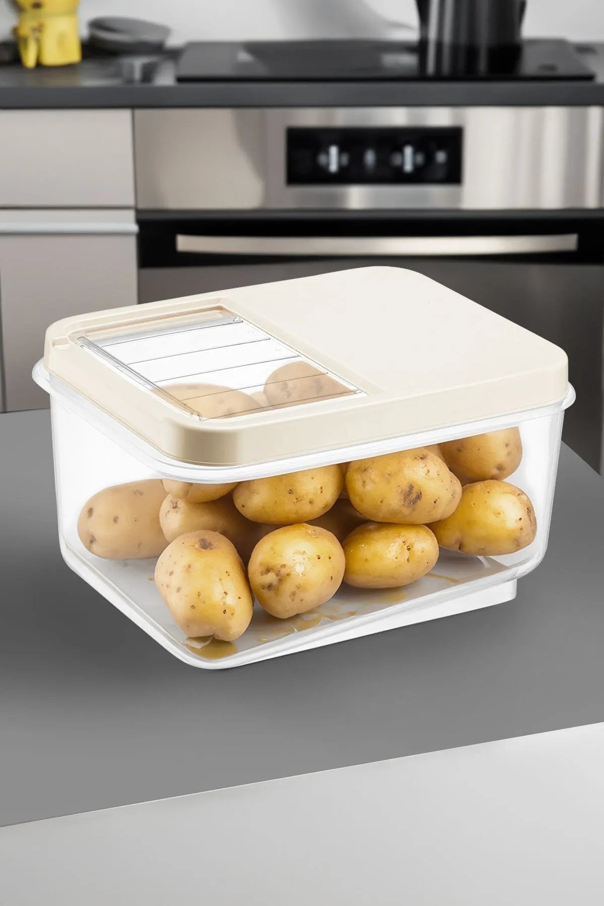 2li 16 Litre Sürgülü Kapak Sebzelik - Patates Soğan Sebze Saklama Kabı Erzak Saklama Kabı Krem