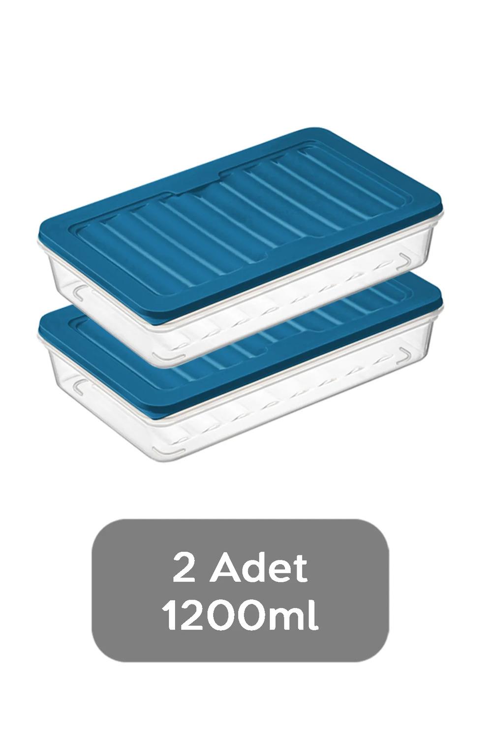 2li Buzdolabı Organizer Mikrodalga Ve Difrize Uygun Saklama Kabı Petrol 2 X 1200 ml