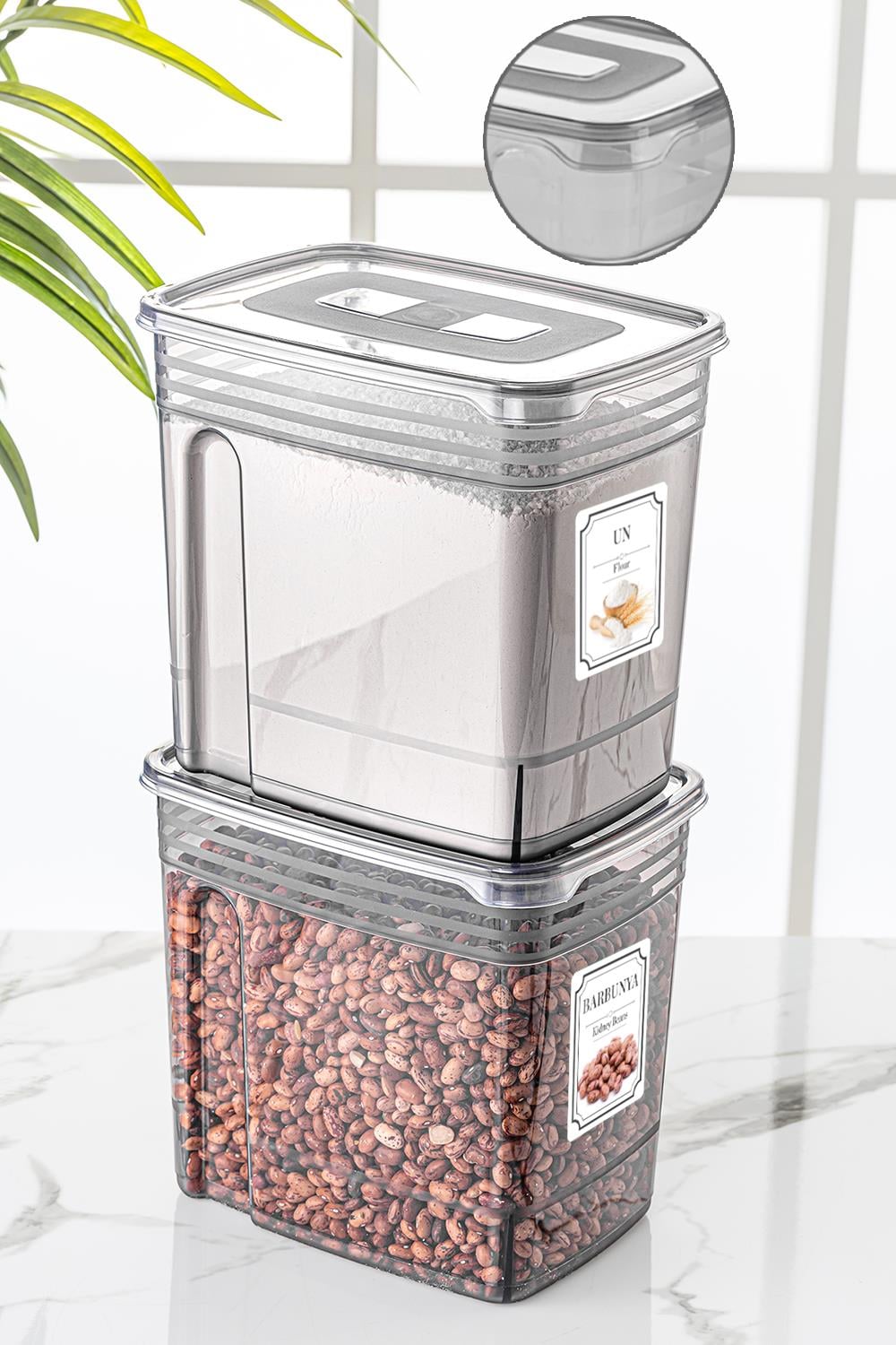 2li Lena 5,5 Litre Jumbo Boy Un Bakliyat Saklama Kabı- Pratik Kapaklı Düzenleyici Erzak Şeker Kabı