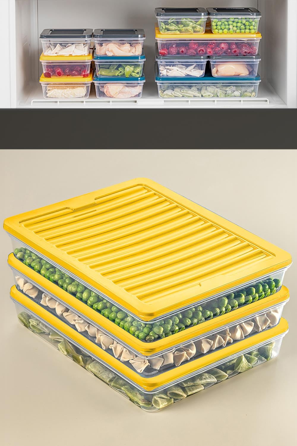 3lü Buzdolabı Organizer Mikrodalga Ve Difrize Uygun Saklama Kabı Sarı 3 X 2400ml