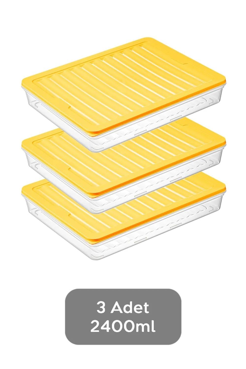 3lü Buzdolabı Organizer Mikrodalga Ve Difrize Uygun Saklama Kabı Sarı 3 X 2400ml