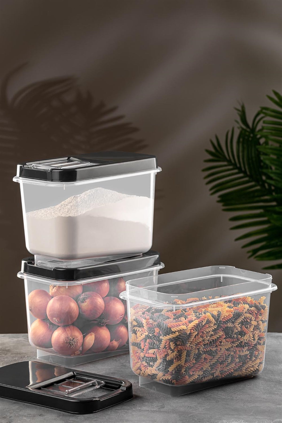 3lü Multibox 10 Lt Bakliyat Saklama Kabı - Kayar Kapaklı Erzak Saklama Kabı Un Kabı Antrasit