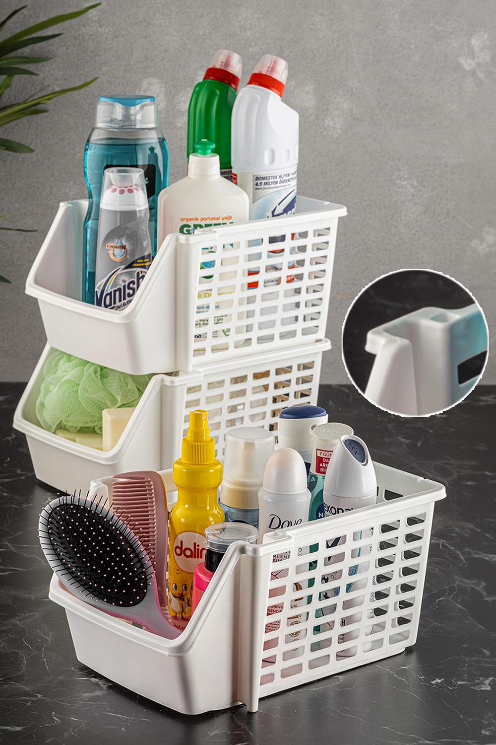 3lü Set Üst Üste Eklenebilir Düzenleyici Banyo Mutfak Rafı 