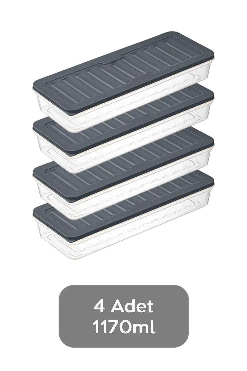 4lü Buzdolabı Organizer Mikrodalga Ve Difrize Uygun Saklama Kabı Antrasit 4 X 1170 ml