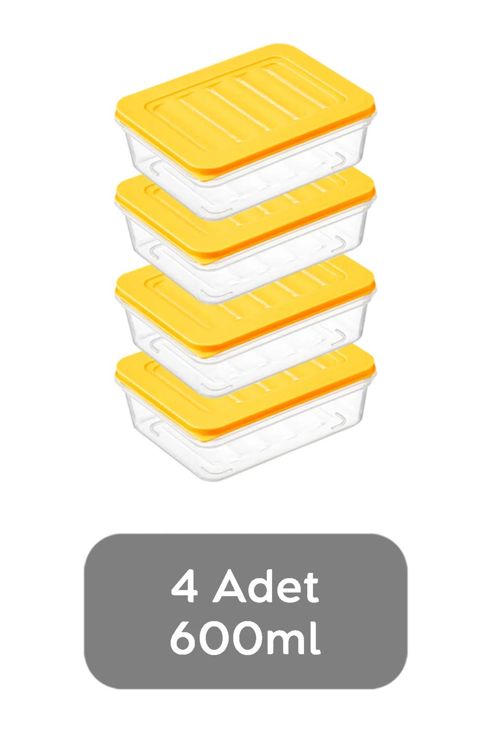 4lü Buzdolabı Organizer Mikrodalga Ve Difrize Uygun Saklama Kabı Sarı 4 X 600 ml