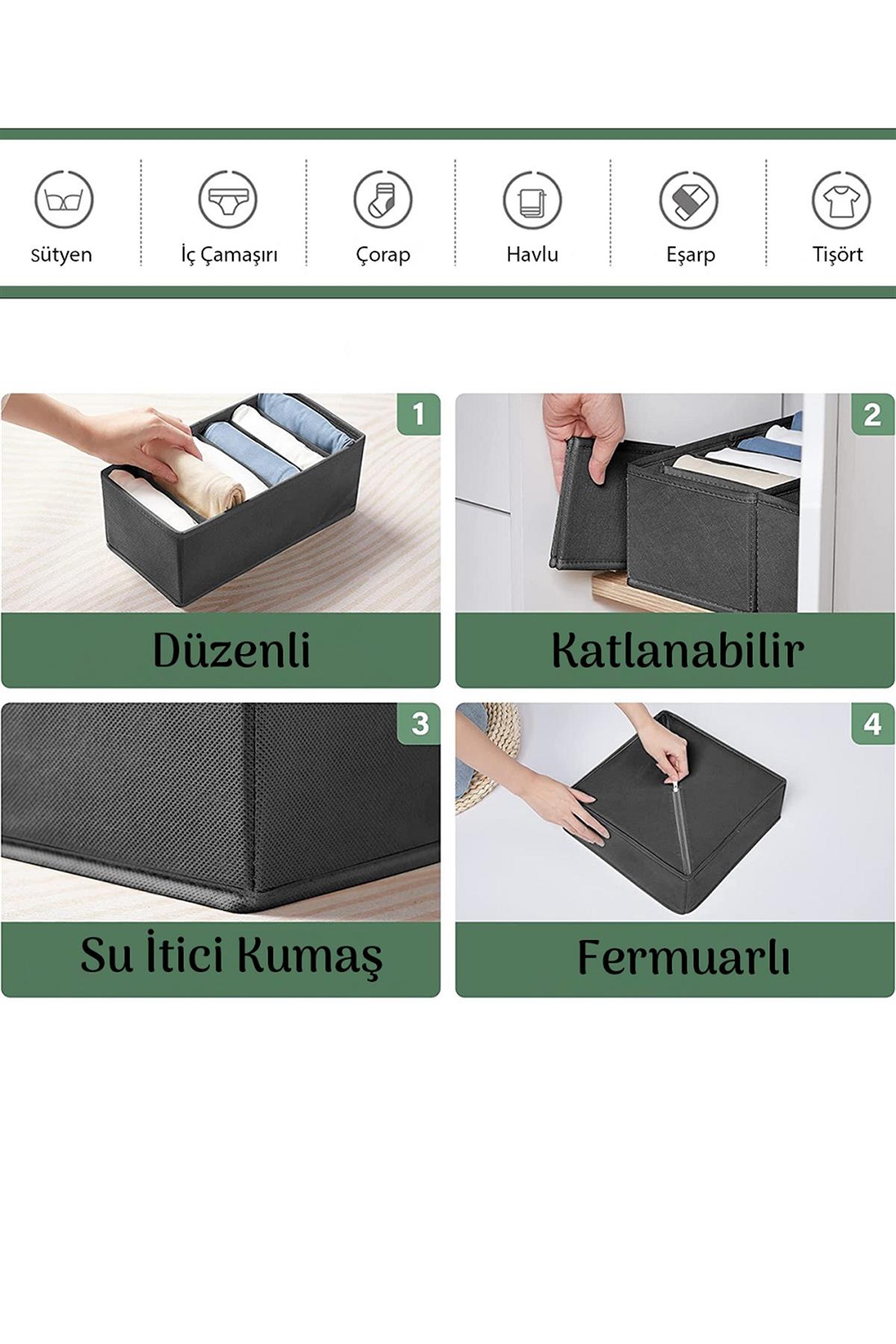 4lü Çekmece İçi Düzenleyici Kutu Seti - Dolap İçi Organizer Saklama Kutusu Antrasit