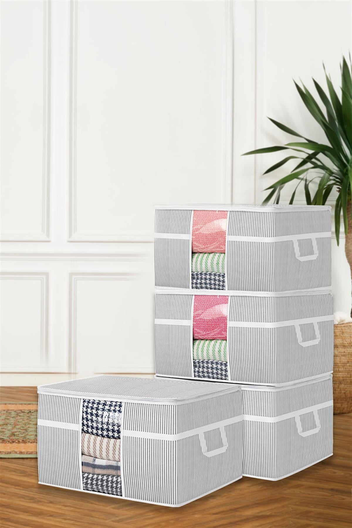 4lü Maxi Pencereli Baza Altı Hurç - Çekyat Baza Tipi Yastık Kıyafet Saklama Hurcu  45 x 40 x 30 cm