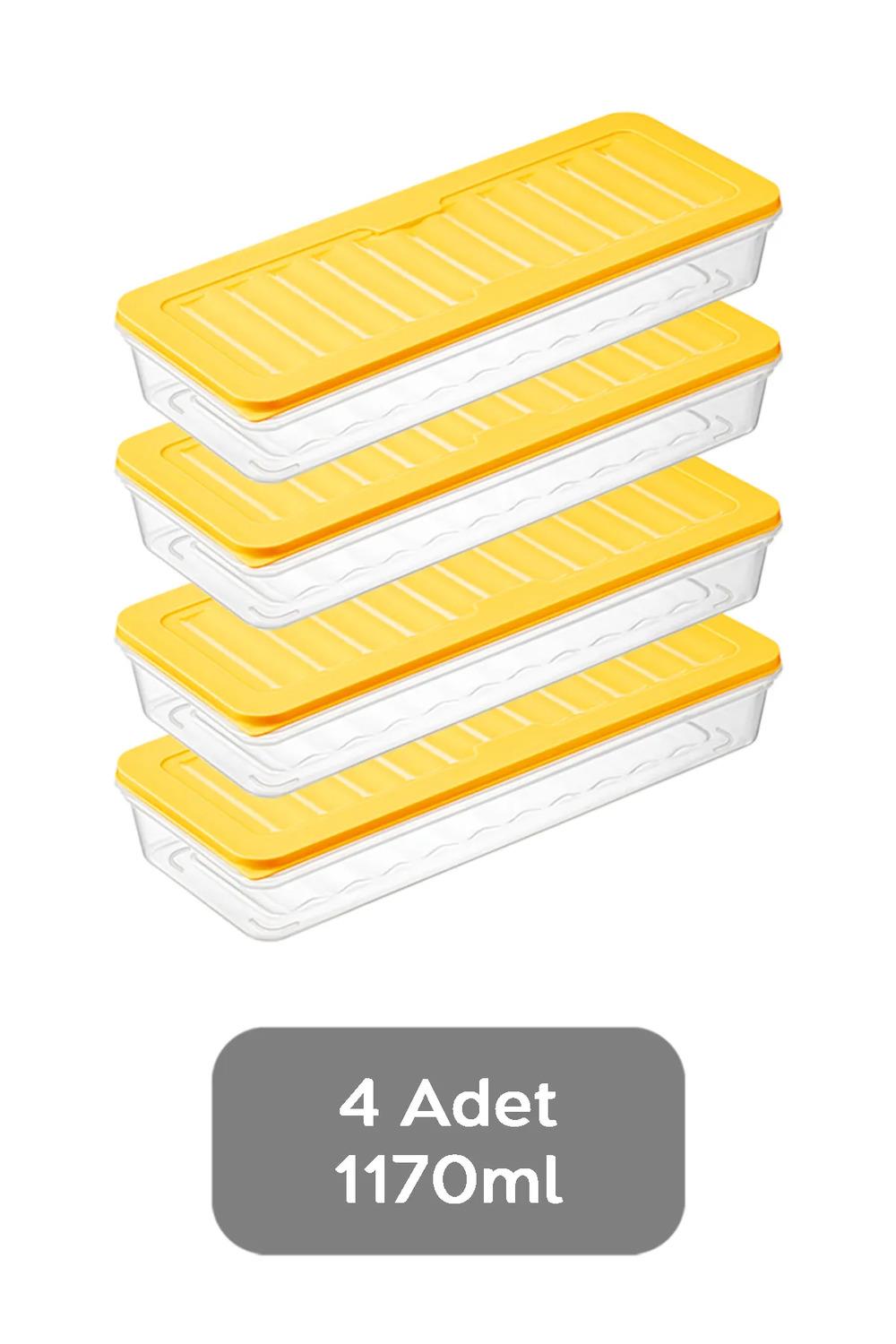 4lü Saklama Kabı , Mikrodalga Uyumlu Erzak Saklama Kabı Sarı 4 X 1170 ml