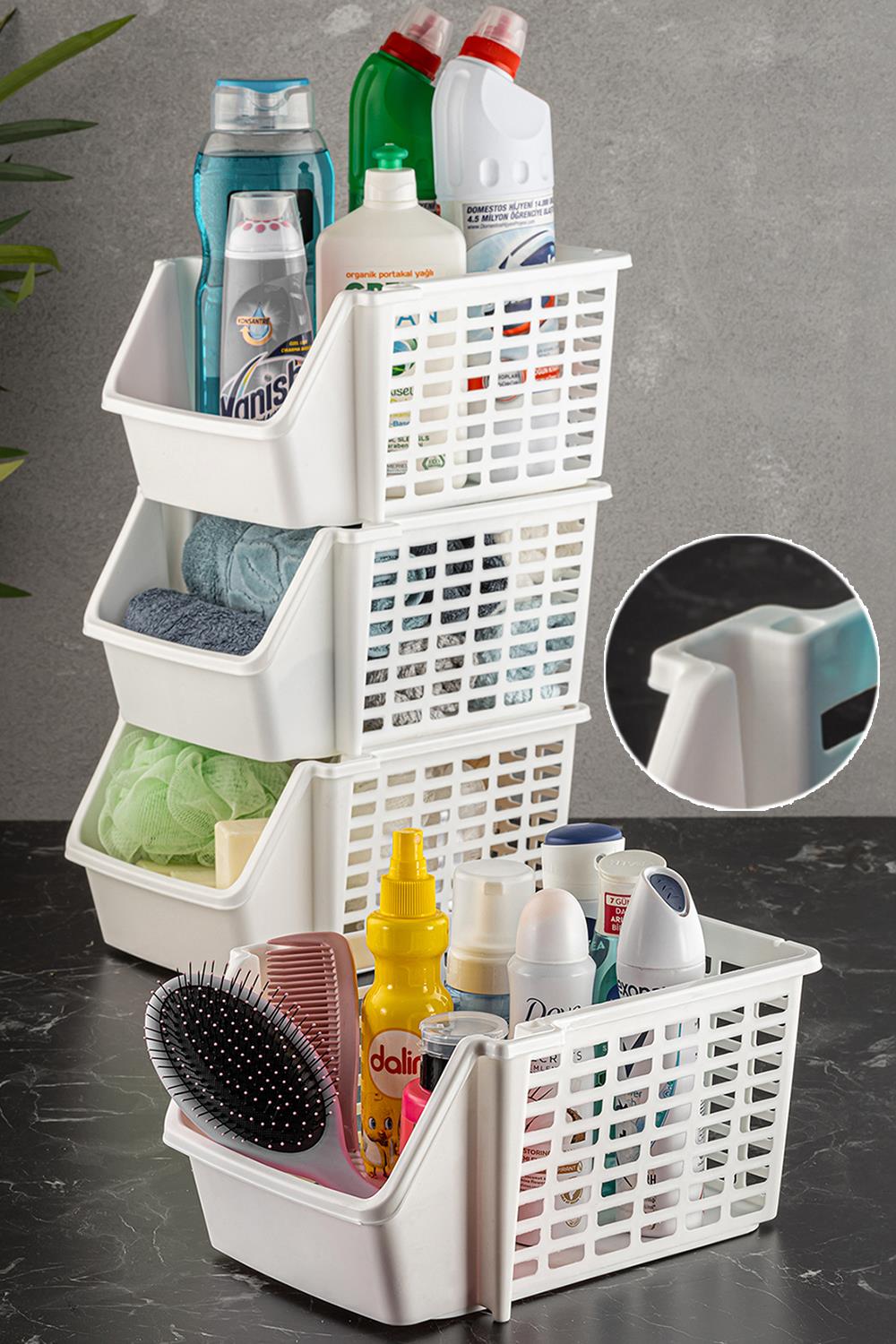 4lü Set Üst Üste Eklenebilir Düzenleyici Banyo Mutfak Rafı 