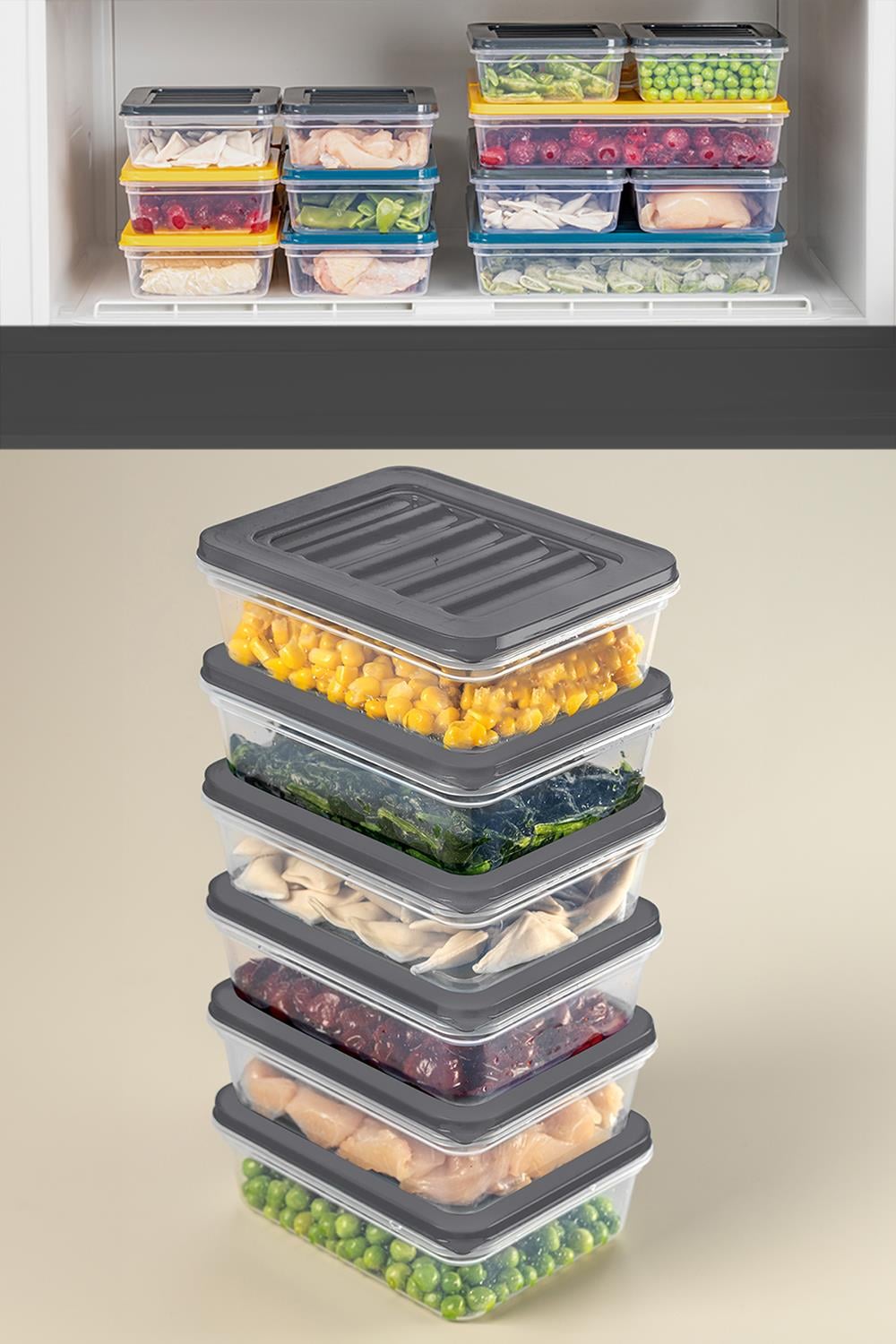6lı Buzdolabı Organizer Mikrodalga Ve Difrize Uygun Saklama Kabı Antrasit 6 X 600 ml