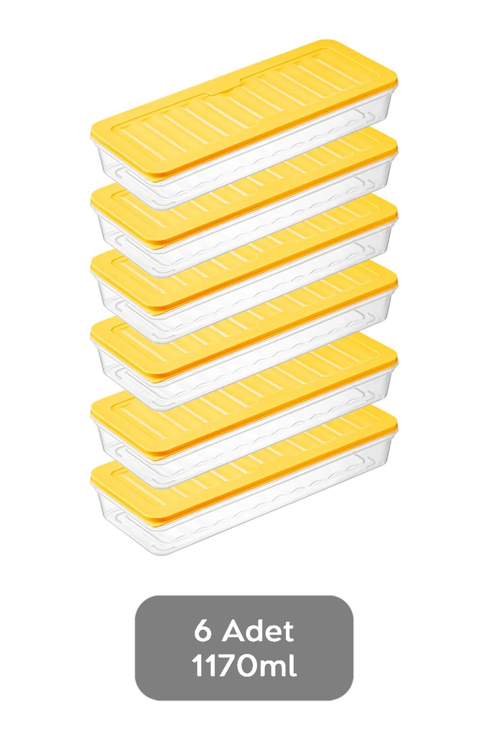 6lı Buzdolabı Organizer Mikrodalga Ve Difrize Uygun Saklama Kabı Sarı 6 X 1170 ml