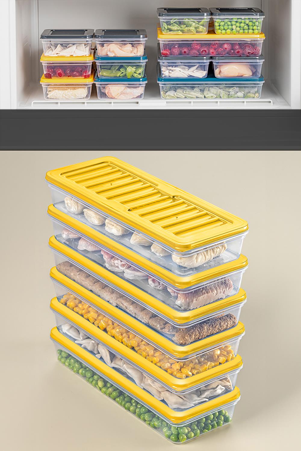 6lı Buzdolabı Organizer Mikrodalga Ve Difrize Uygun Saklama Kabı Sarı 6 X 1170 ml