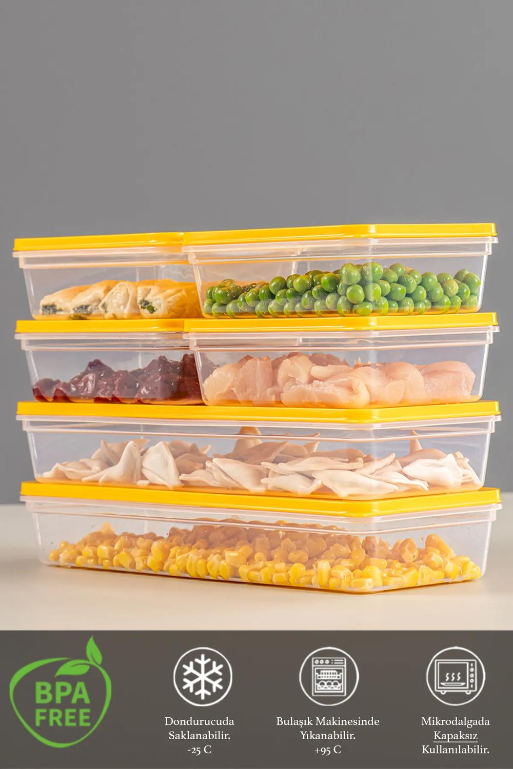 6lı Saklama Kabı , Mikrodalga Uyumlu Erzak Saklama Kabı Sarı 2 X 1170 ml - 4 X 600 ml