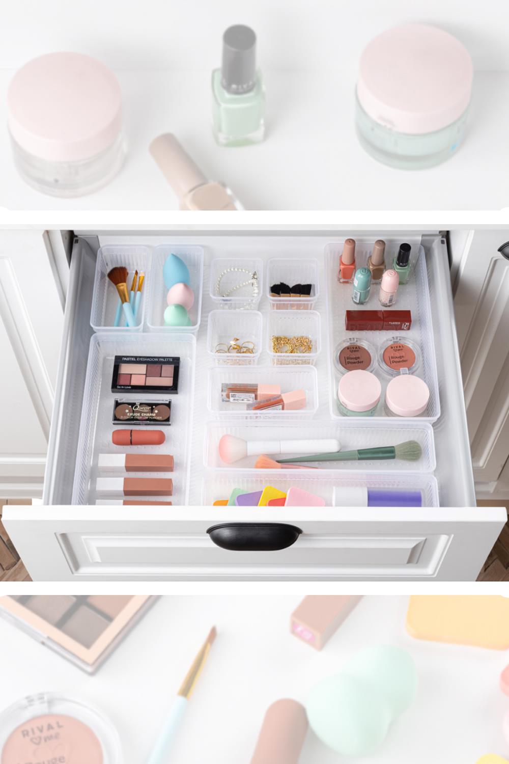 7 Parça Modüler Organizer Set - Kozmetik Aksesuar Düzenleyici Şeffaf