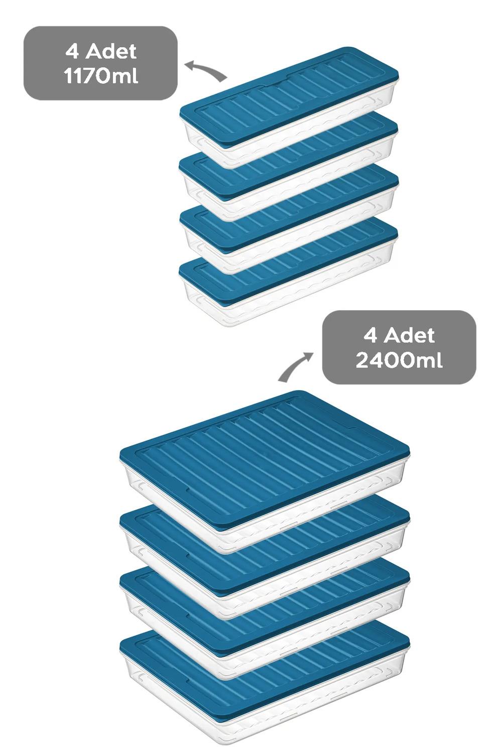 8li Mikrodalgaya Uyumlu Erzak Kabı Petrol 4x2400 Ml- 4x1170 ml