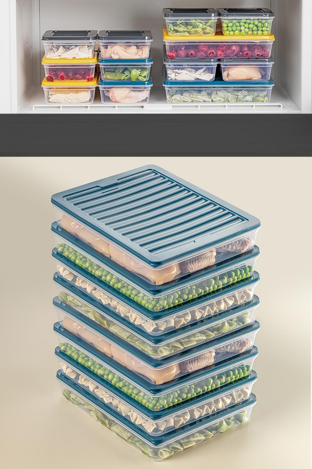 8li Saklama Kabı , Mikrodalga Uyumlu Erzak Saklama Kabı Petrol 8 X 2400 ml