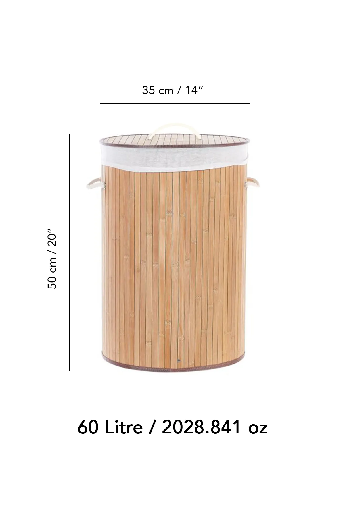 Naturel Yuvarlak Kirli Çamaşır Sepeti - Bambu Katlanabilir Çamaşır Sepeti Sele 35x50 cm 60 Lt Bej