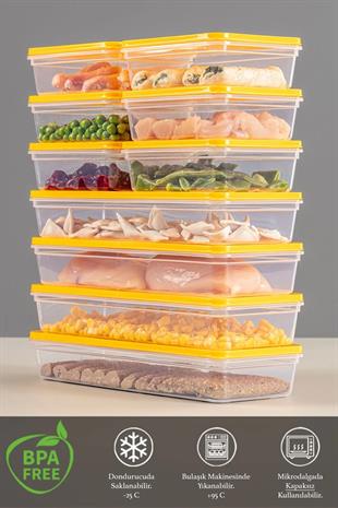 10lu Mikrodalga Uyumlu Saklama Kabı,erzak Kabı Sarı 4 X 1170 ml - 6 X 600ml